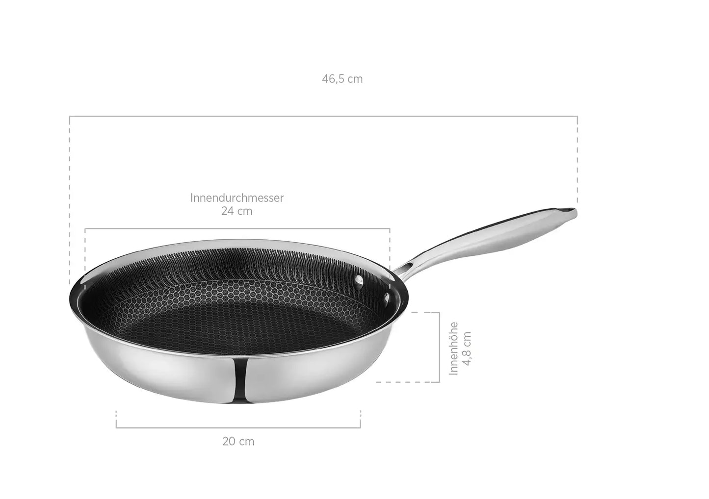 Vulcano Frying Pan, 3-ply with honeycomb coating | Silver / Black | 18/10 Stainless Steel
