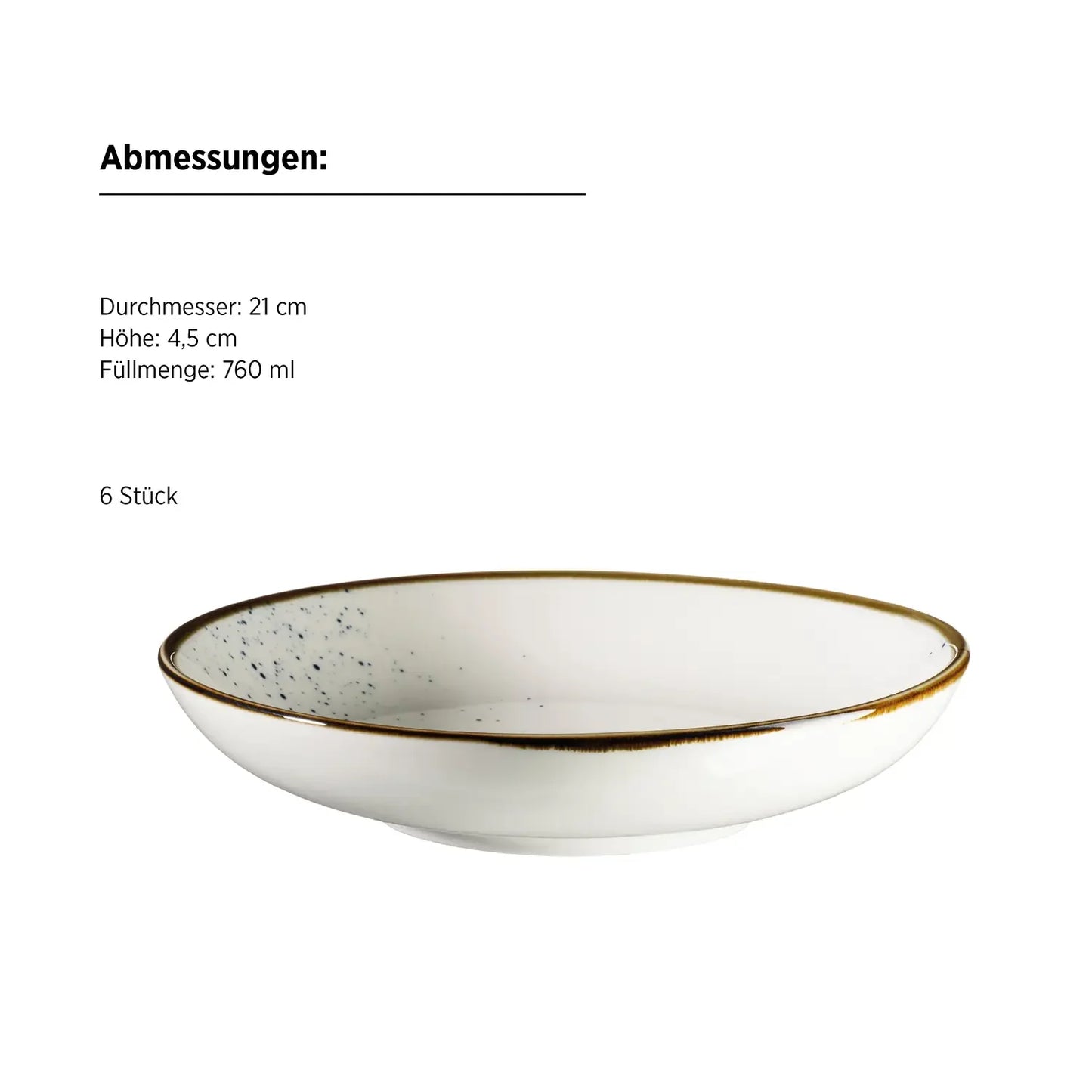 Riviera Deep Plates | 6-piece set | White / Brown | Porcelain