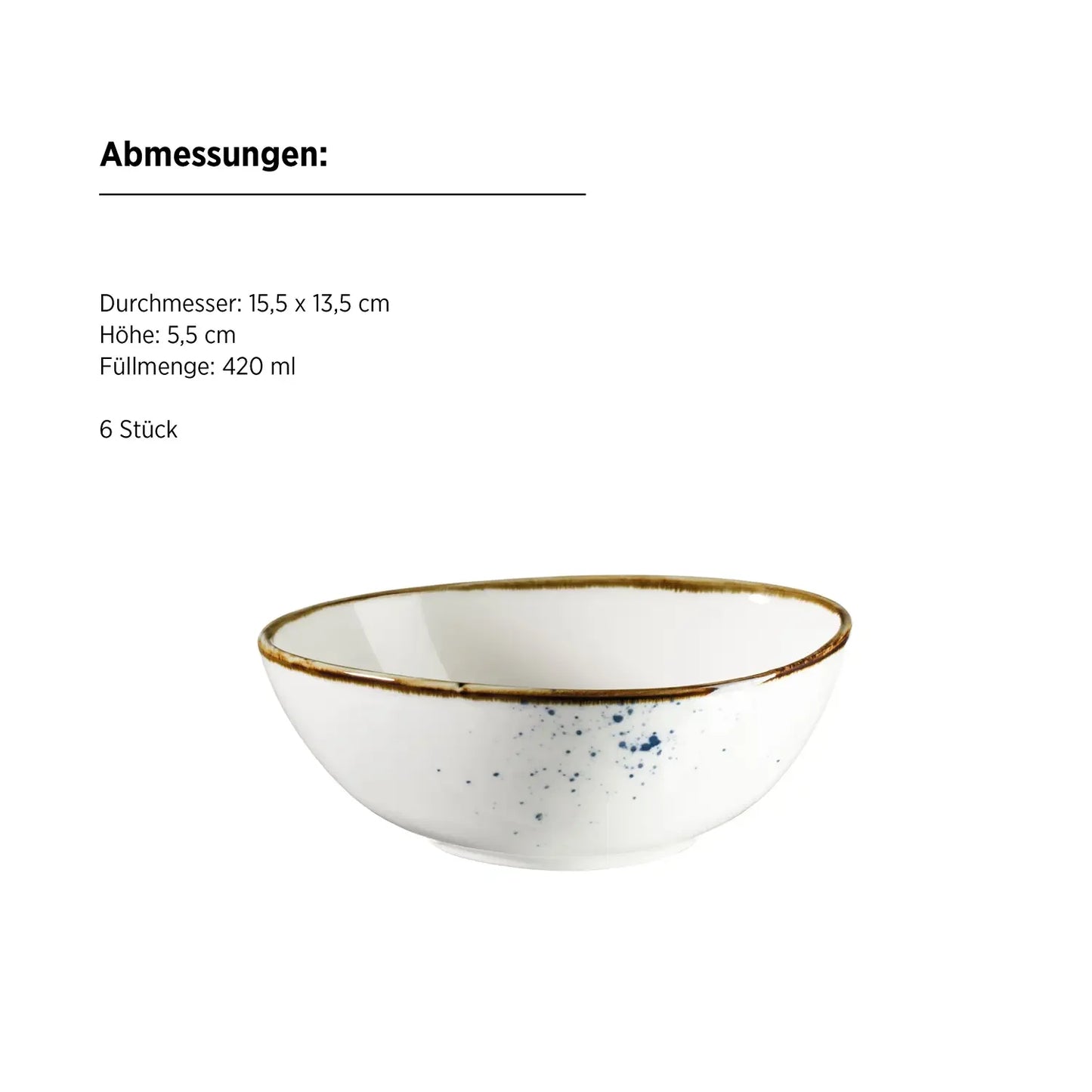 Riviera Schüssel oval blaue Punkte | 6-tlg. | Weiß / Blau | Porzellan