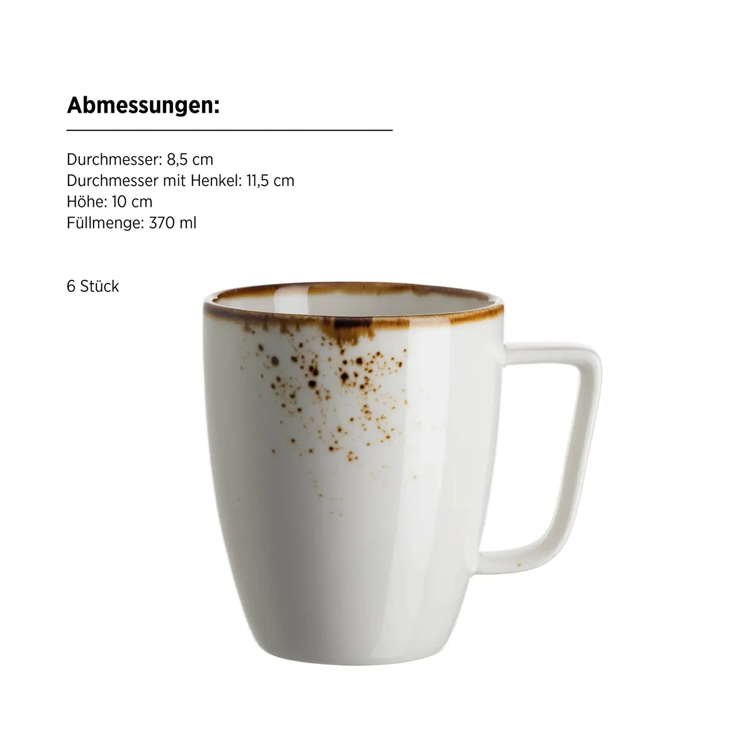 Riviera Kaffeebecher 370 ml | 6-tlg. | Weiss / Braun | Porzellan