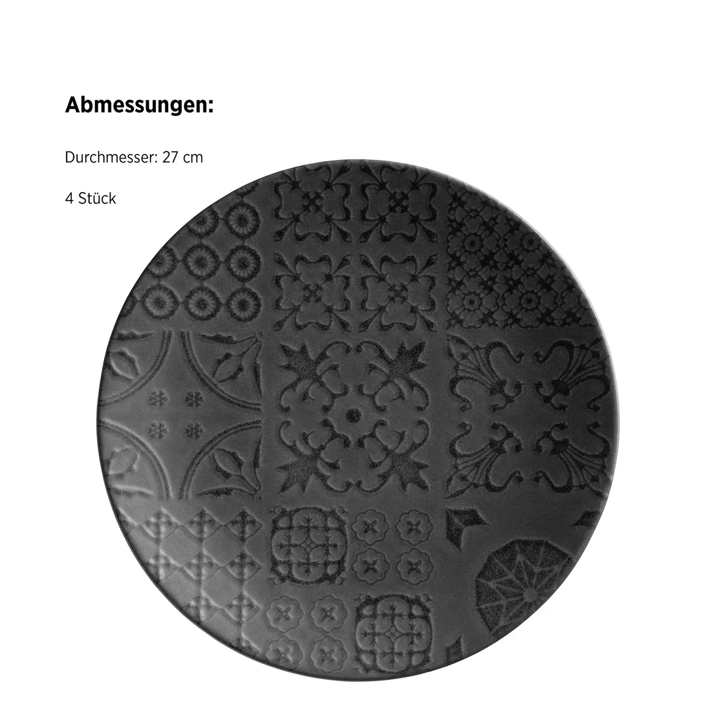 Azulejo Noir Assiette creuse UNO. | Lot de 4 | Noir | Grès | Fabriqué au Portugal