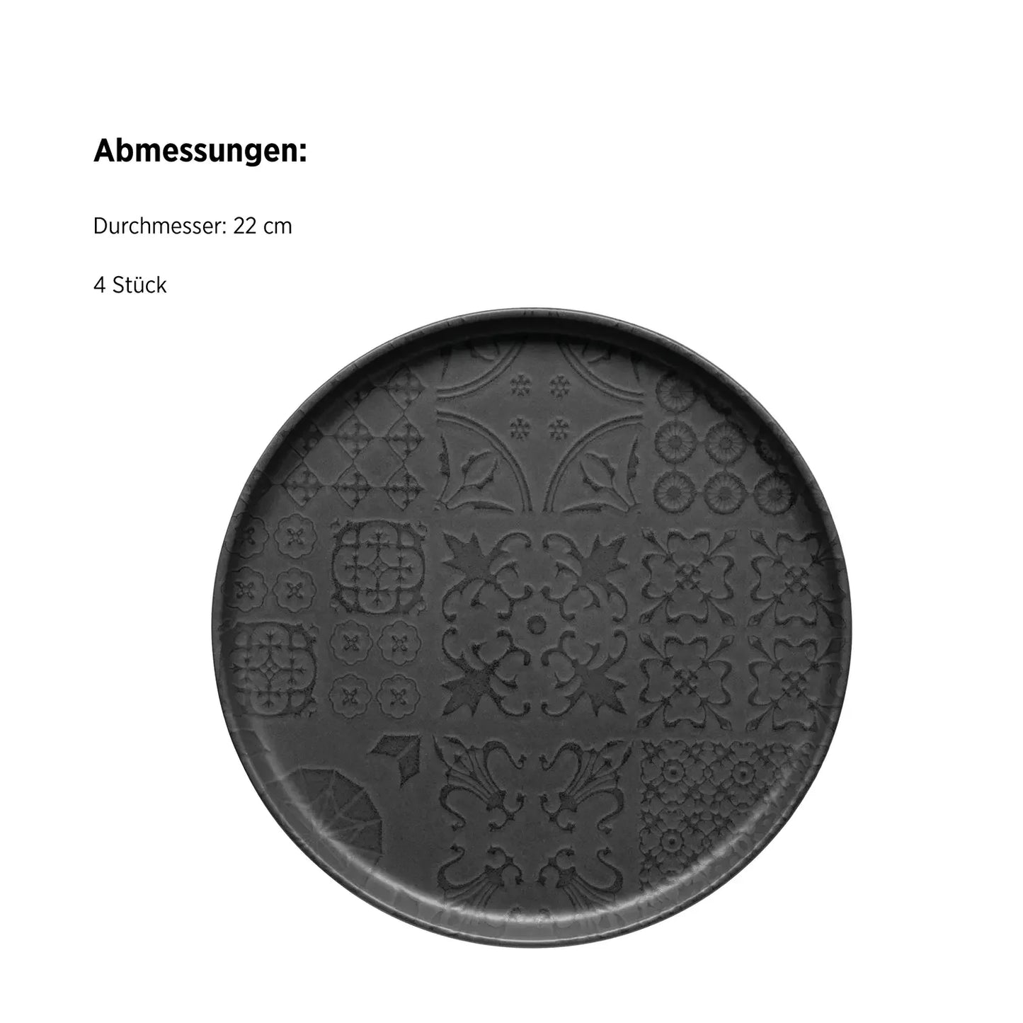 Azulejo Noir Dessertteller UNO. | 4-tlg. | Schwarz | Steinzeug | Made in Portugal
