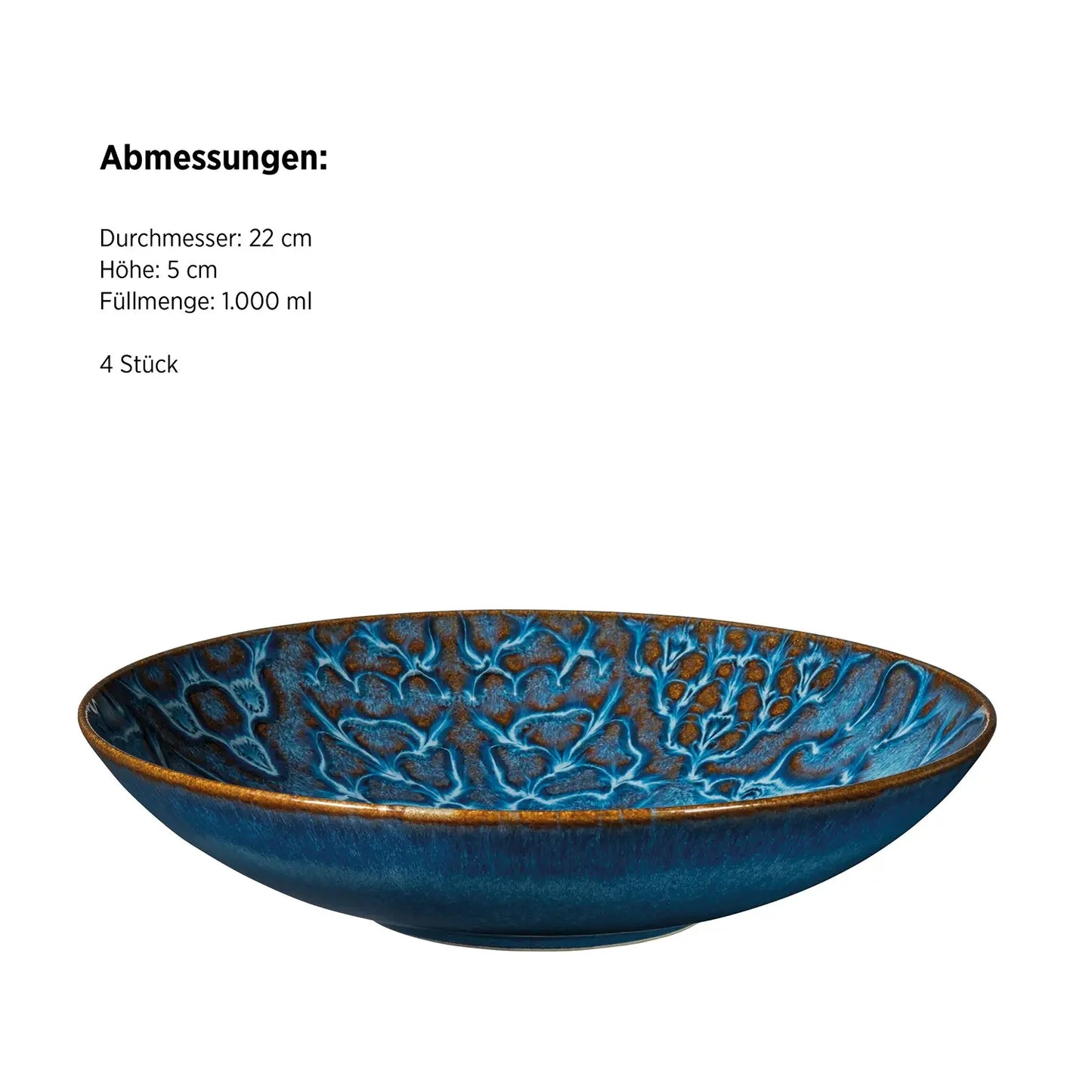Azulejo Blu Assiette creuse. | 4 pièces | Bleu | Grès | Fabriqué au Portugal