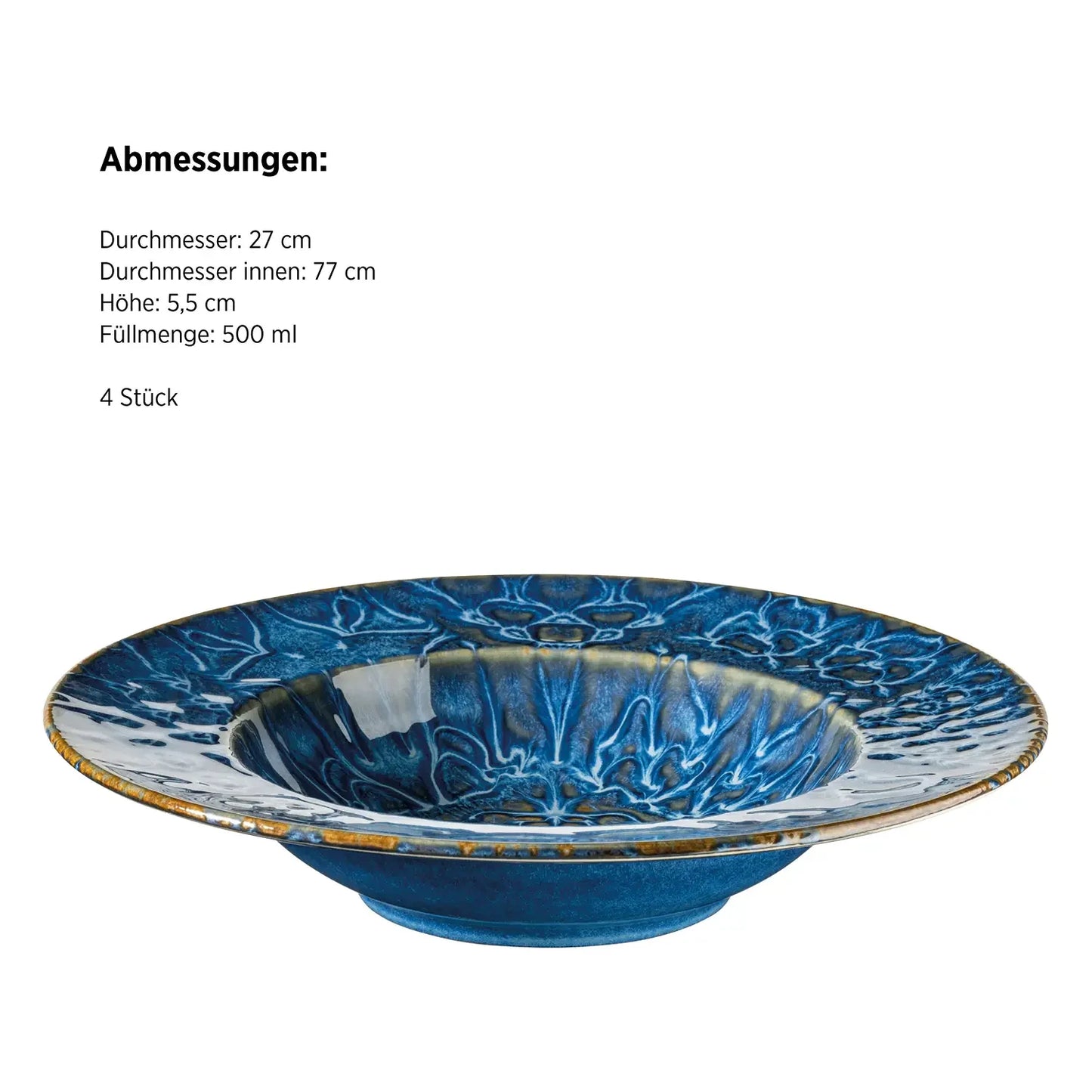 Assiettes à pâtes Azulejo Blu | Lot de 4 | Bleu | Grès | Fabriqué au Portugal