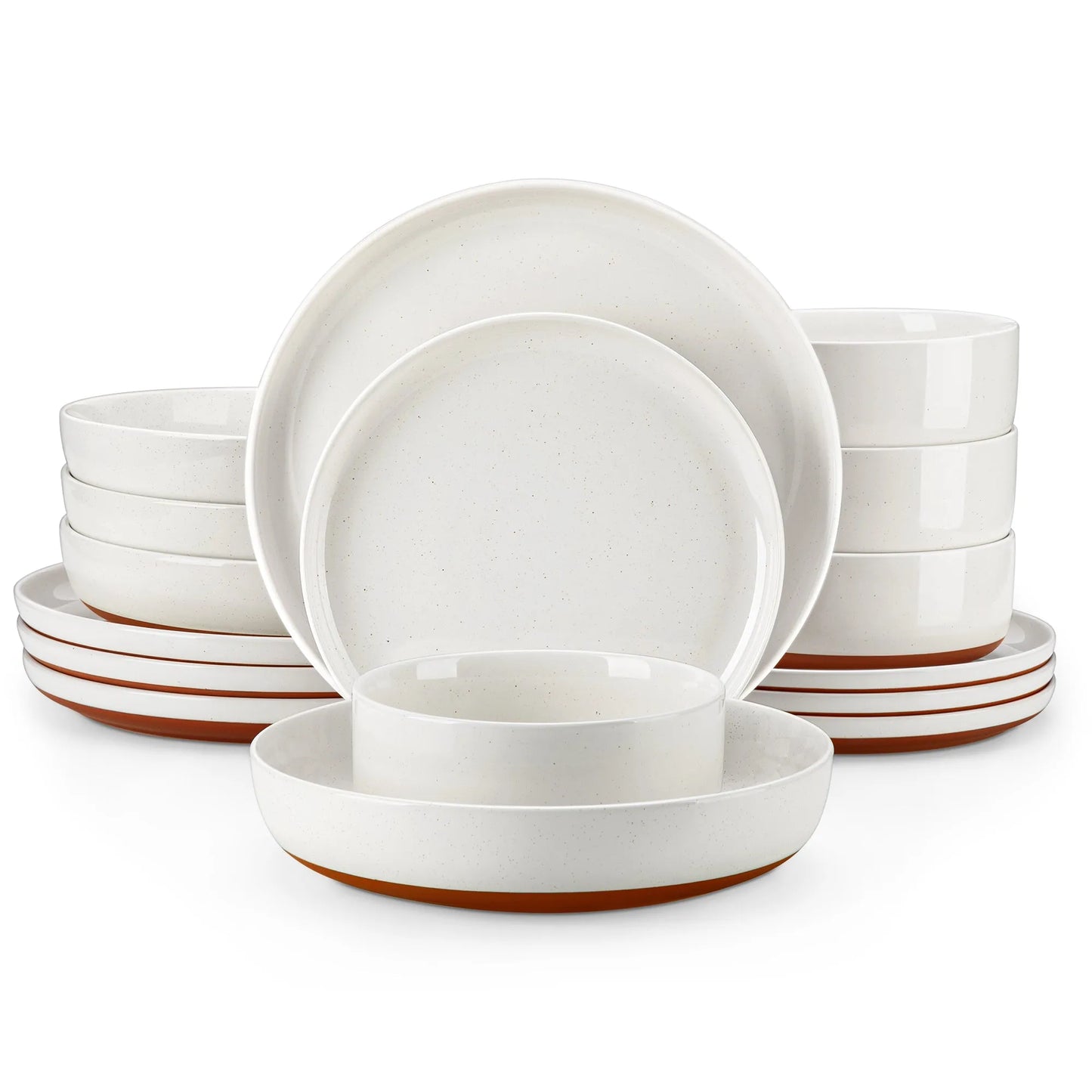 "Ivory - Pure" Kollektion | 16/24/32/48-tlg. Geschirr Set | Weiß, braun | Steingut - Töpferkunst | Steingut Geschirrsets