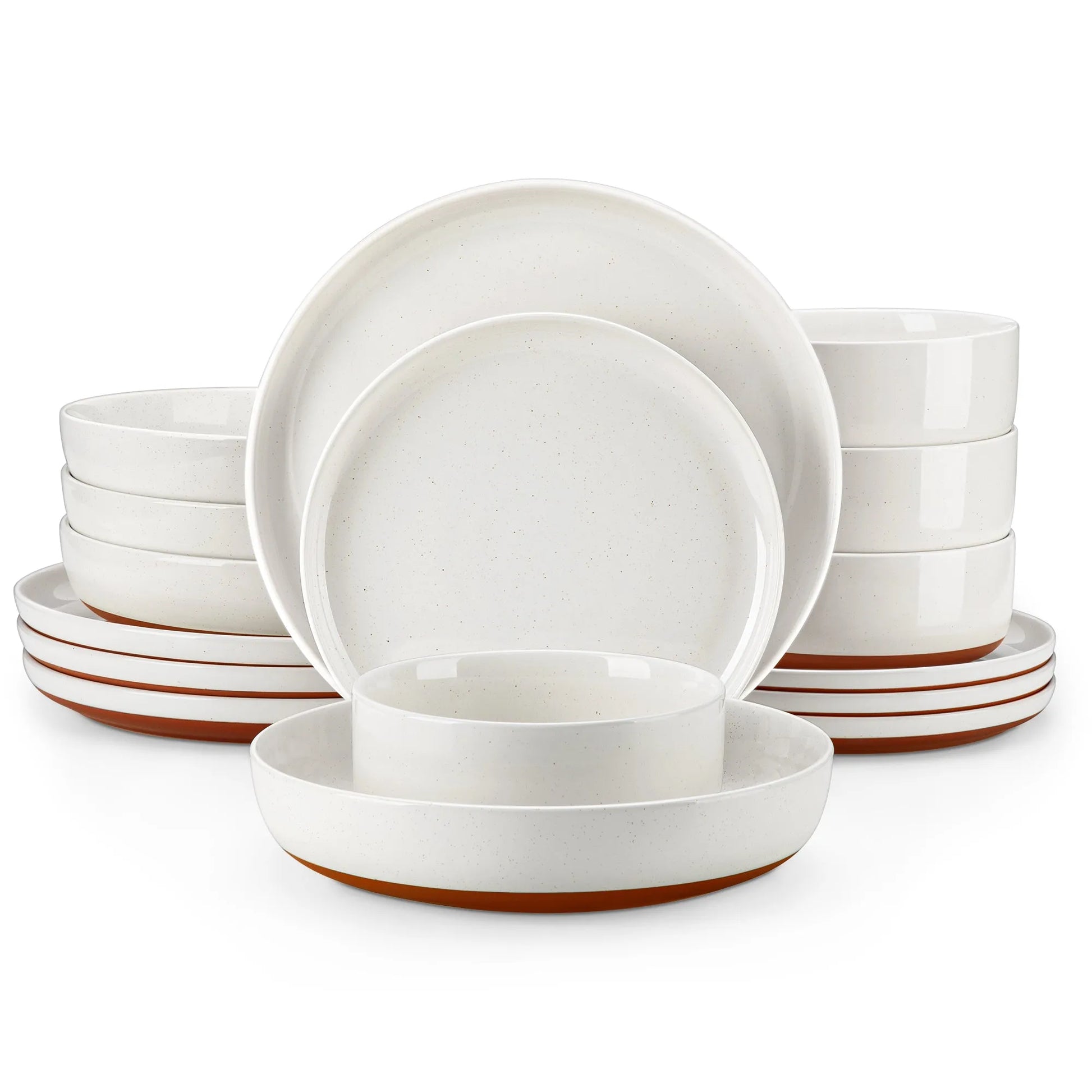 "Ivory - Pure" Kollektion | 16/24/32/48-tlg. Geschirr Set | Weiß, braun | Steingut - Töpferkunst | Steingut Geschirrsets