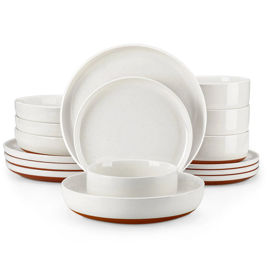 "Ivory - Pure" Kollektion | 16/24/32/48-tlg. Geschirr Set | Weiß, braun | Steingut - Töpferkunst | Steingut Geschirrsets