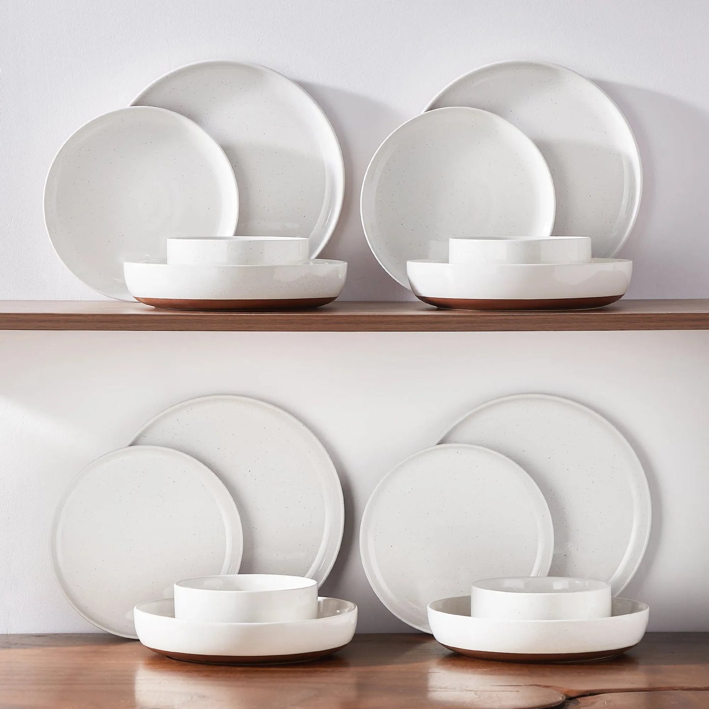 "Ivory - Pure" Kollektion | 16/24/32/48-tlg. Geschirr Set | Weiß, braun | Steingut - Töpferkunst | Steingut Geschirrsets