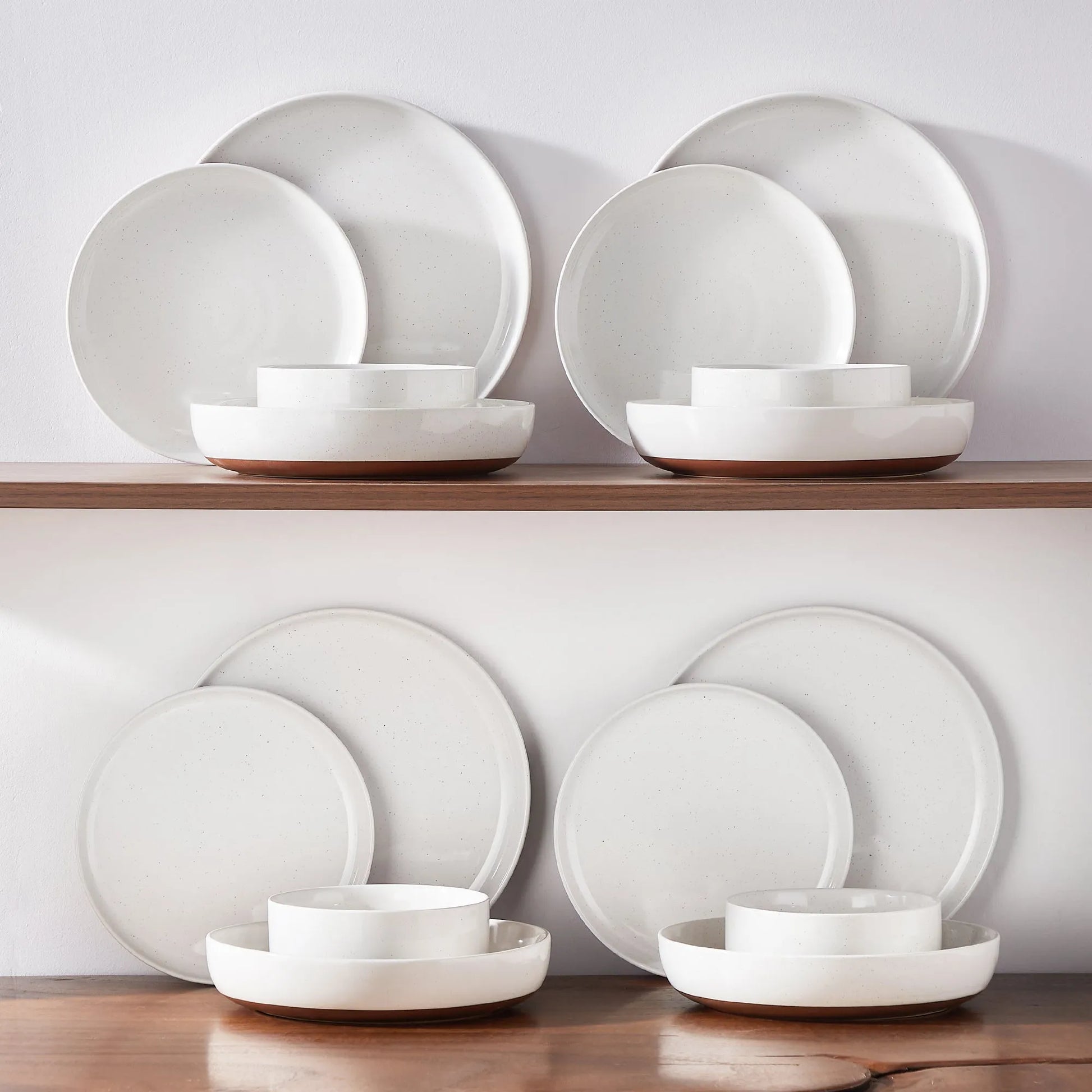 "Ivory - Pure" Kollektion | 16/24/32/48-tlg. Geschirr Set | Weiß, braun | Steingut - Töpferkunst | Steingut Geschirrsets