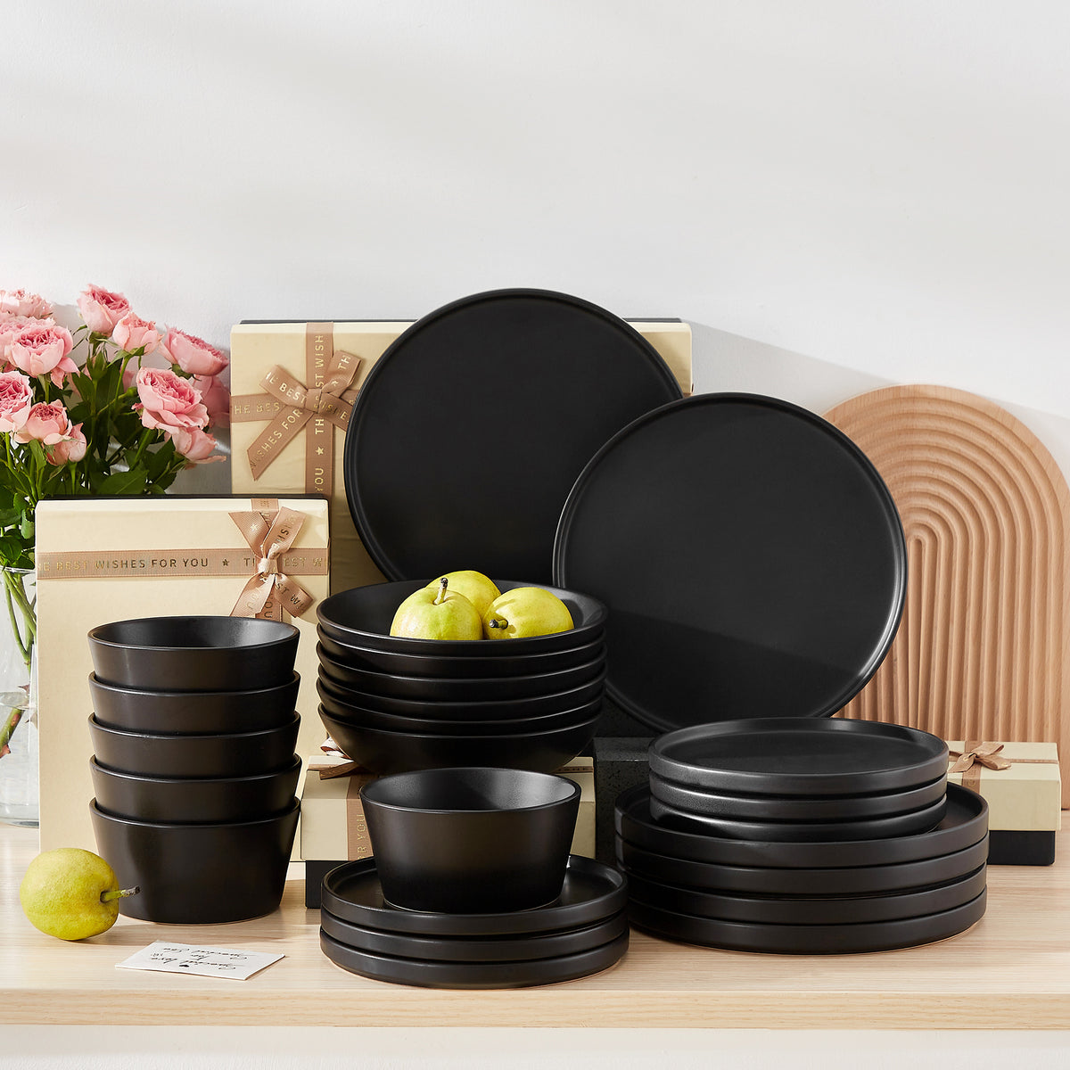 Chic Geschirr-Set 24-teilig, Schwarz – Steingut