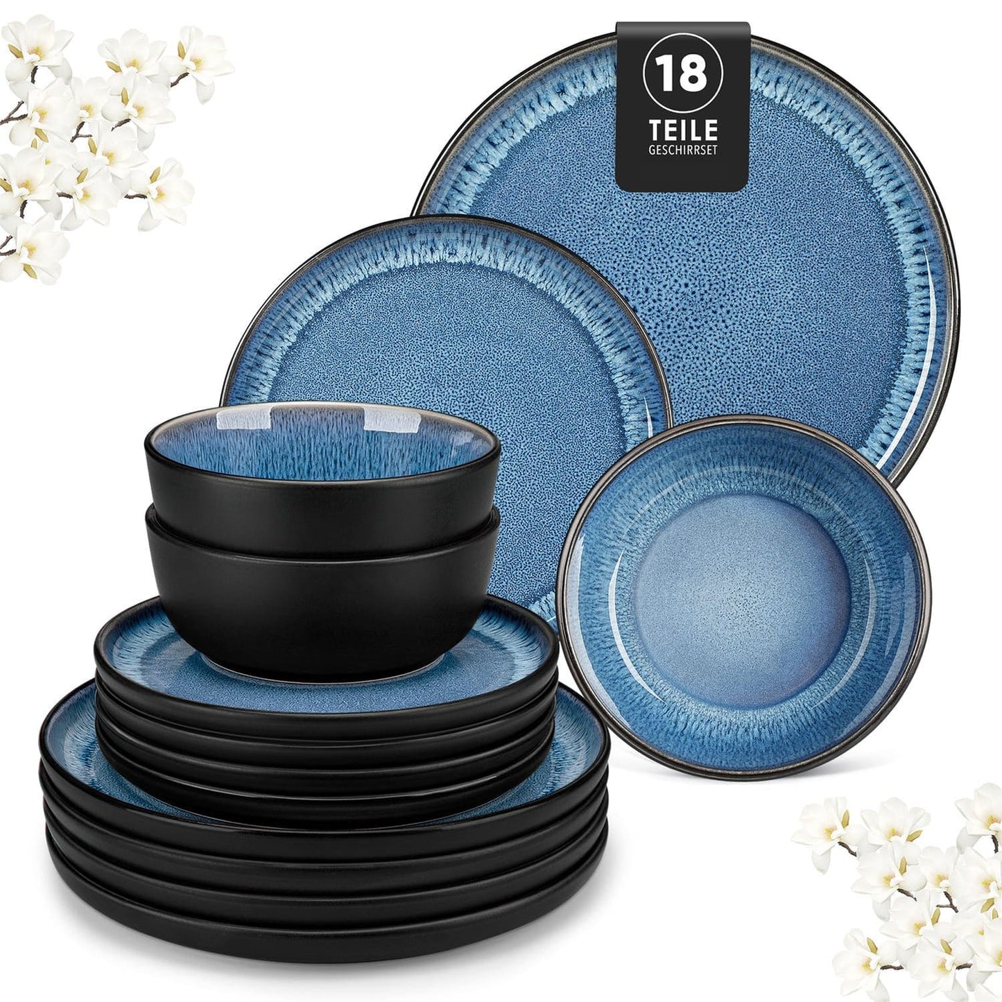 "Chic" Kollektion | 18/36-tlg. Geschirr Set | Blau | Steingut