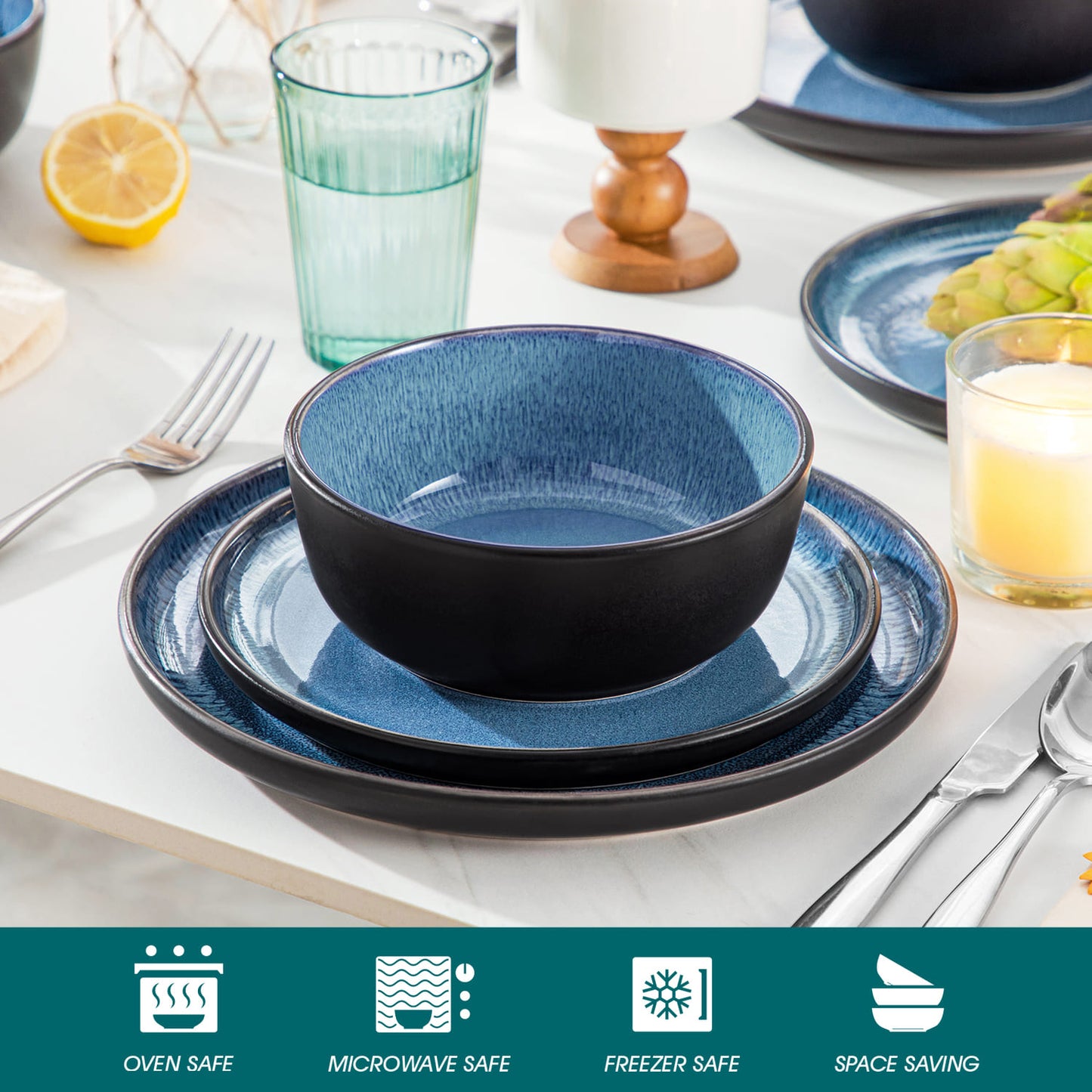 "Chic" Kollektion | 18/36-tlg. Geschirr Set | Blau | Steingut
