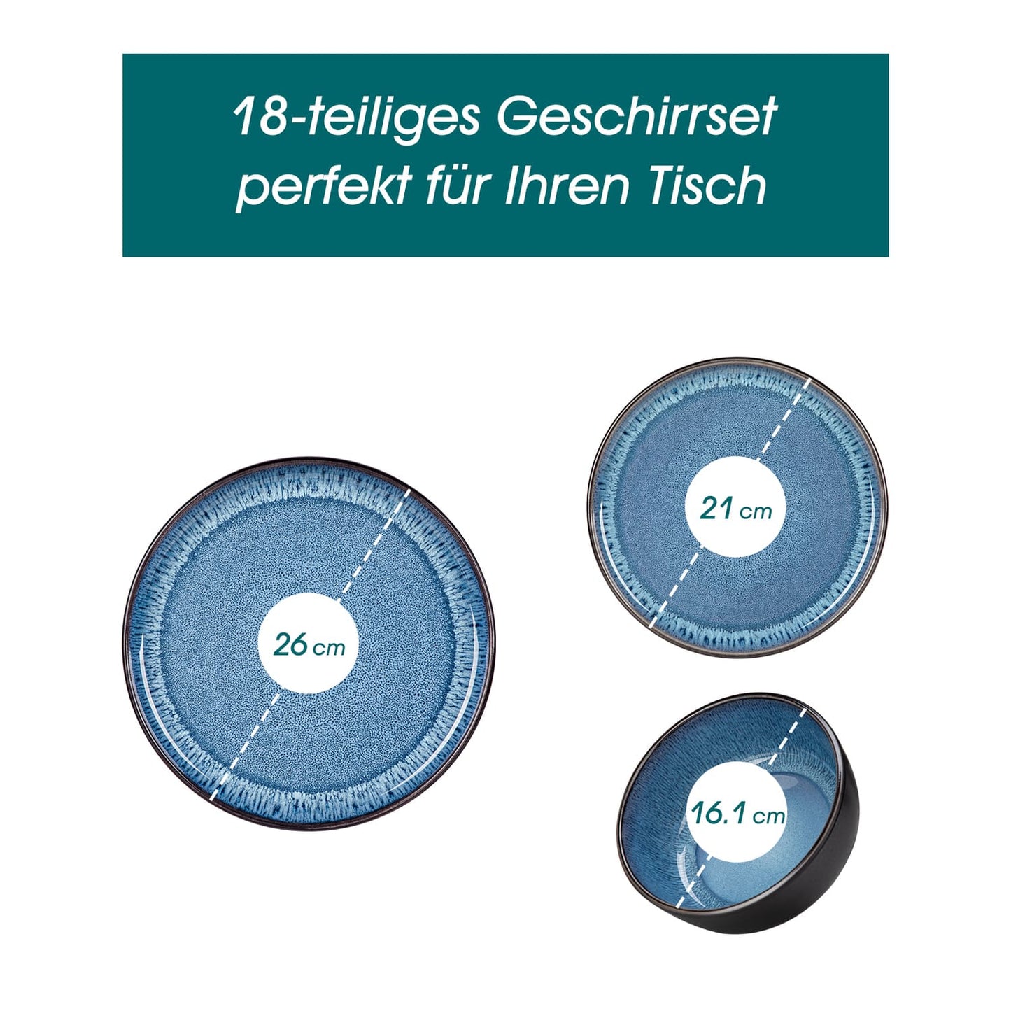 "Chic" Kollektion | 18/36-tlg. Geschirr Set | Blau | Steingut