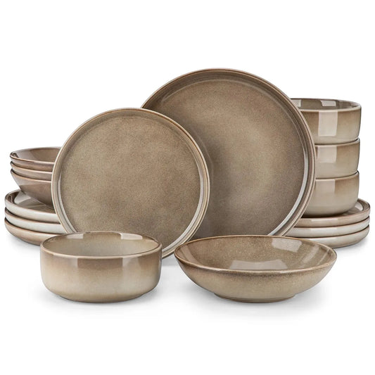 "Chic" Kollektion | 16-tlg. Geschirr Set | Braun | Steingut - Töpferkunst | Steingut Geschirrsets