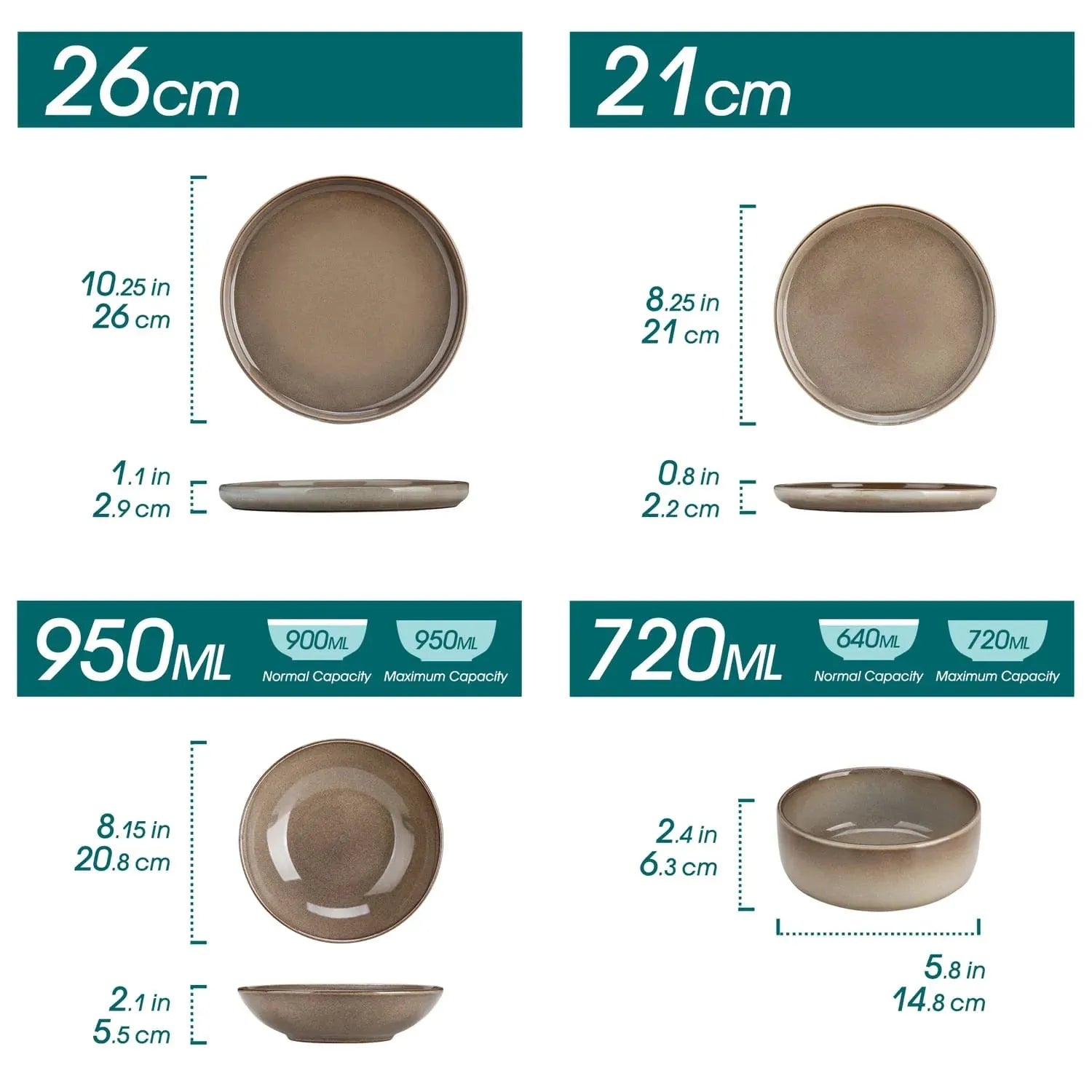 "Chic" Kollektion | 16-tlg. Geschirr Set | Braun | Steingut - Töpferkunst | Steingut Geschirrsets