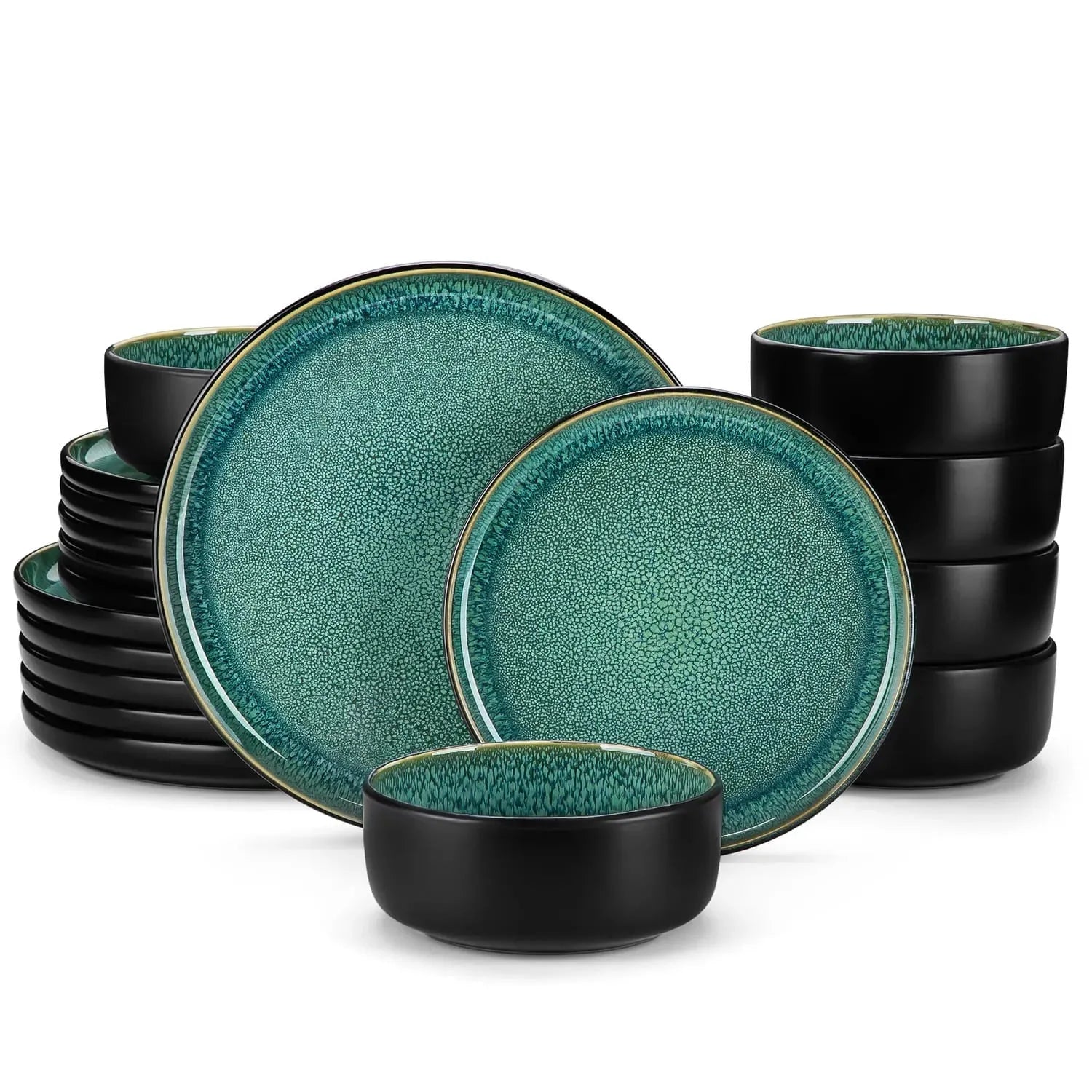 "Chic" Kollektion | 12/18/36-tlg. Geschirr Set | Grün, Schwarz | Steingut - Töpferkunst | Steingut Geschirrsets