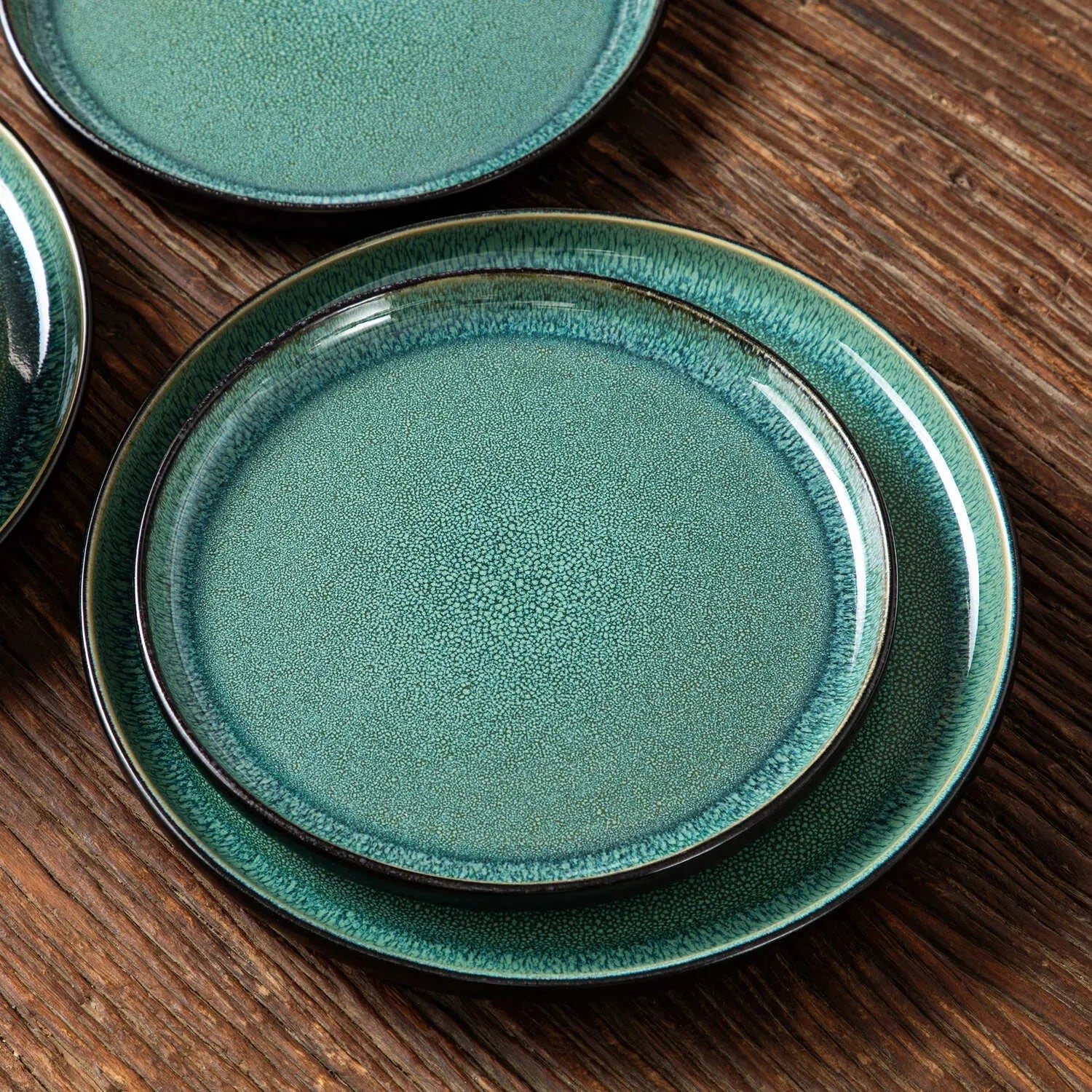 "Chic" Kollektion | 12/18/36-tlg. Geschirr Set | Grün, Schwarz | Steingut - Töpferkunst | Steingut Geschirrsets