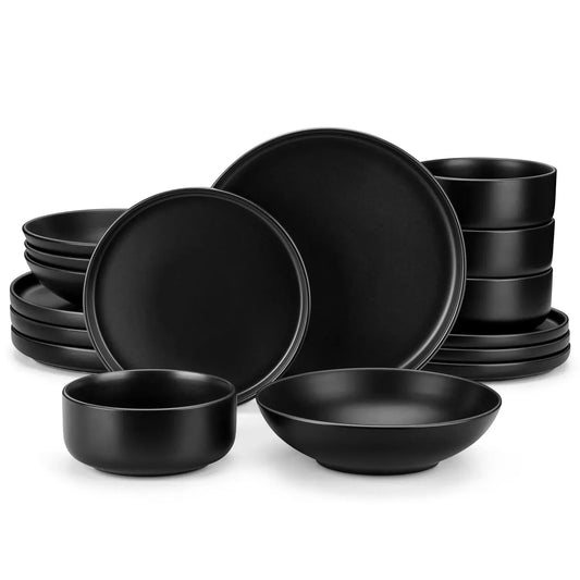 "Chic" Kollektion | 16/24-tlg. Geschirr Set | Schwarz | Steingut - Töpferkunst | Steingut Geschirrsets