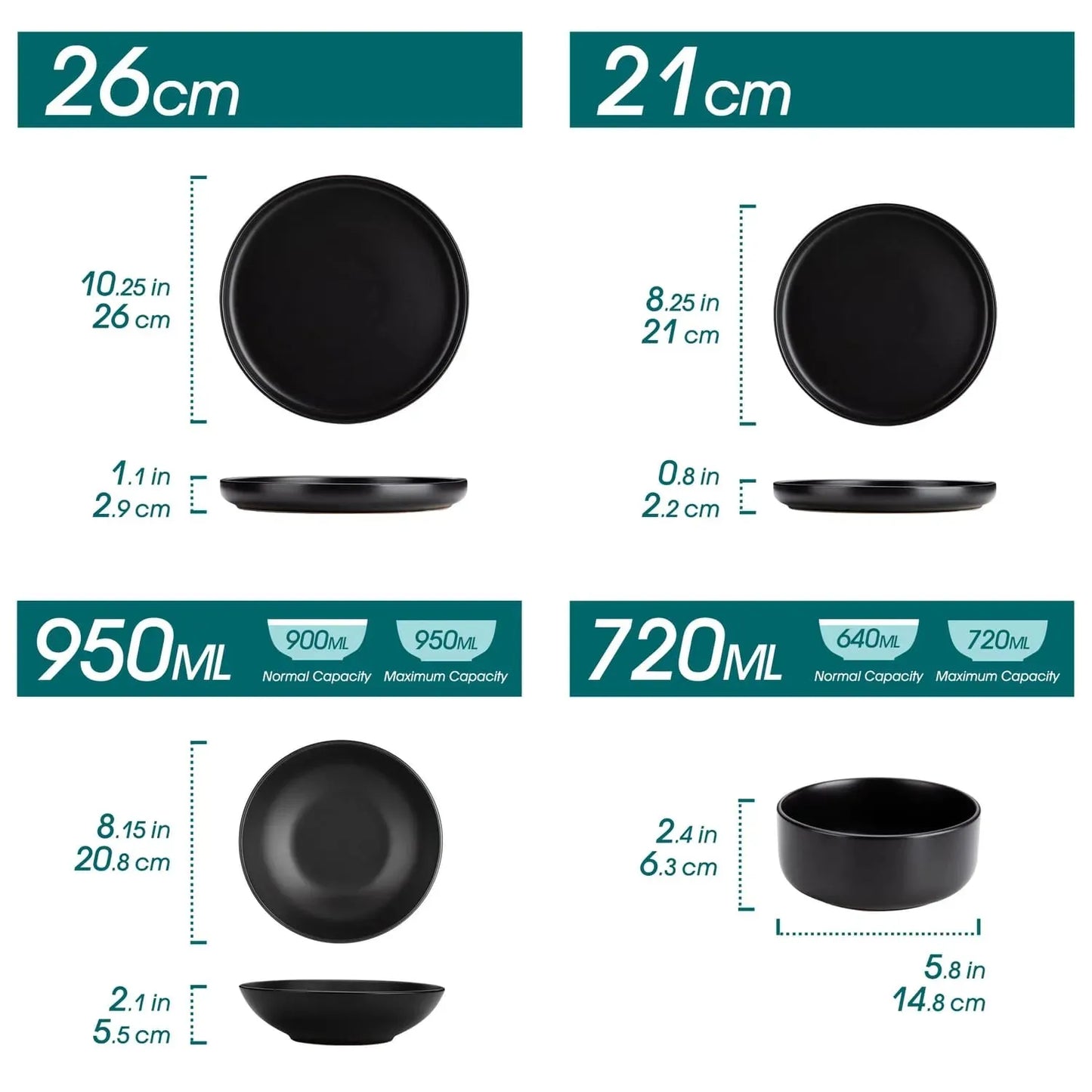 "Chic" Kollektion | 16/24-tlg. Geschirr Set | Schwarz | Steingut - Töpferkunst | Steingut Geschirrsets