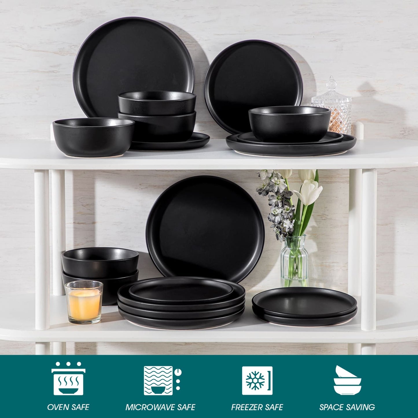 Collection "Chic" | Service de table 18/36 pièces | Noir | faïence