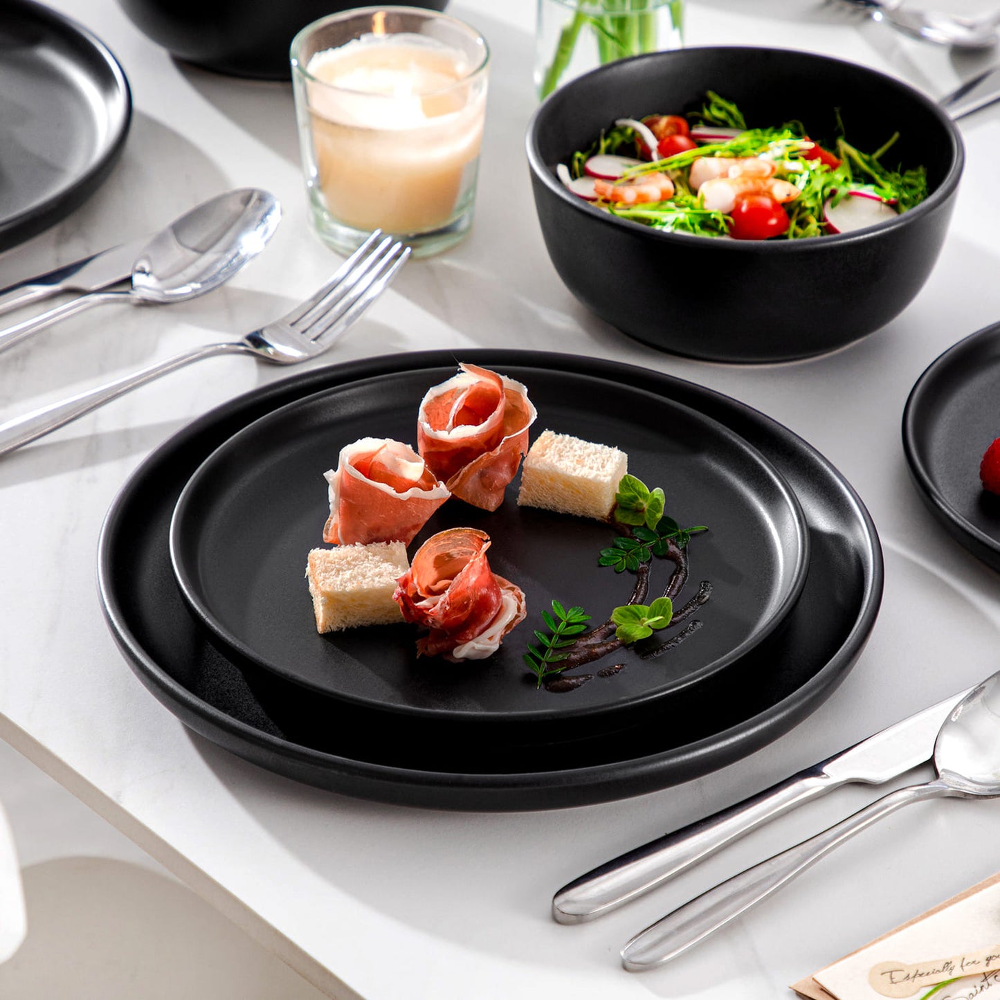 Collection "Chic" | Service de table 18/36 pièces | Noir | faïence