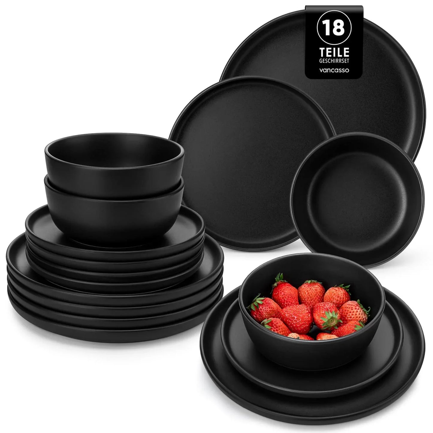 Collection "Chic" | Service de table 18/36 pièces | Noir | faïence