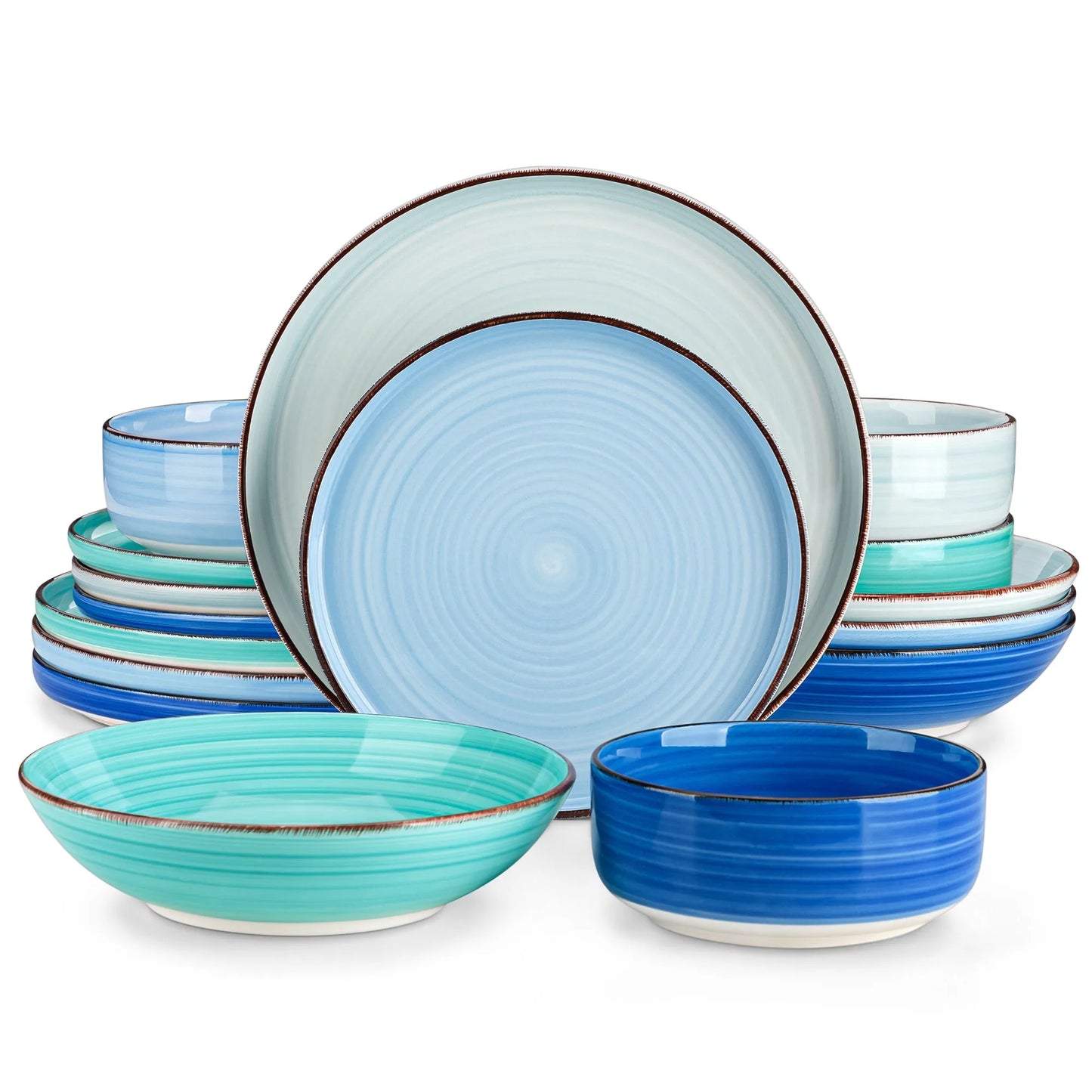 "Circle" Kollektion | 16/32/48-tlg. Geschirr Set | Blautöne | Steingut - Töpferkunst | Steingut Geschirrsets