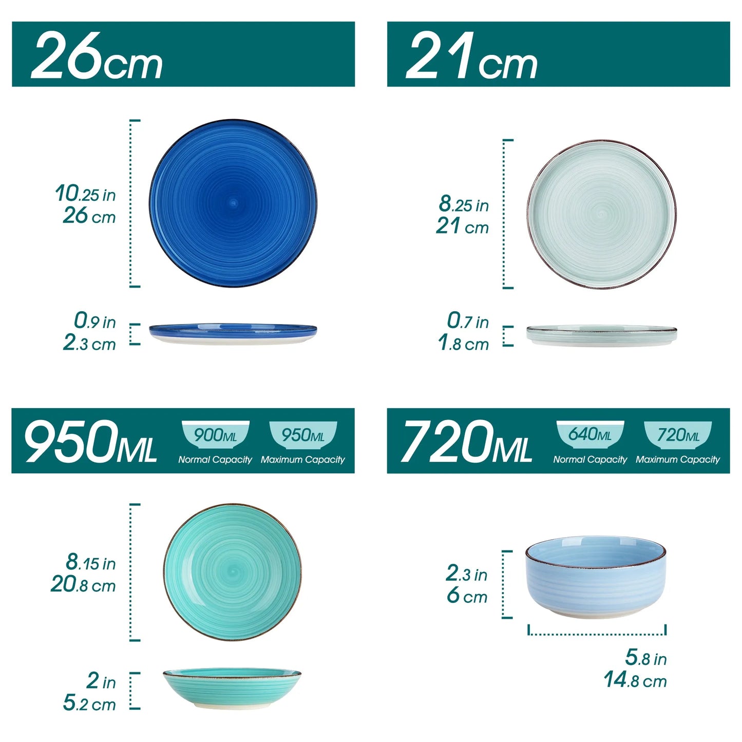 "Circle" Kollektion | 16/32/48-tlg. Geschirr Set | Blautöne | Steingut - Töpferkunst | Steingut Geschirrsets
