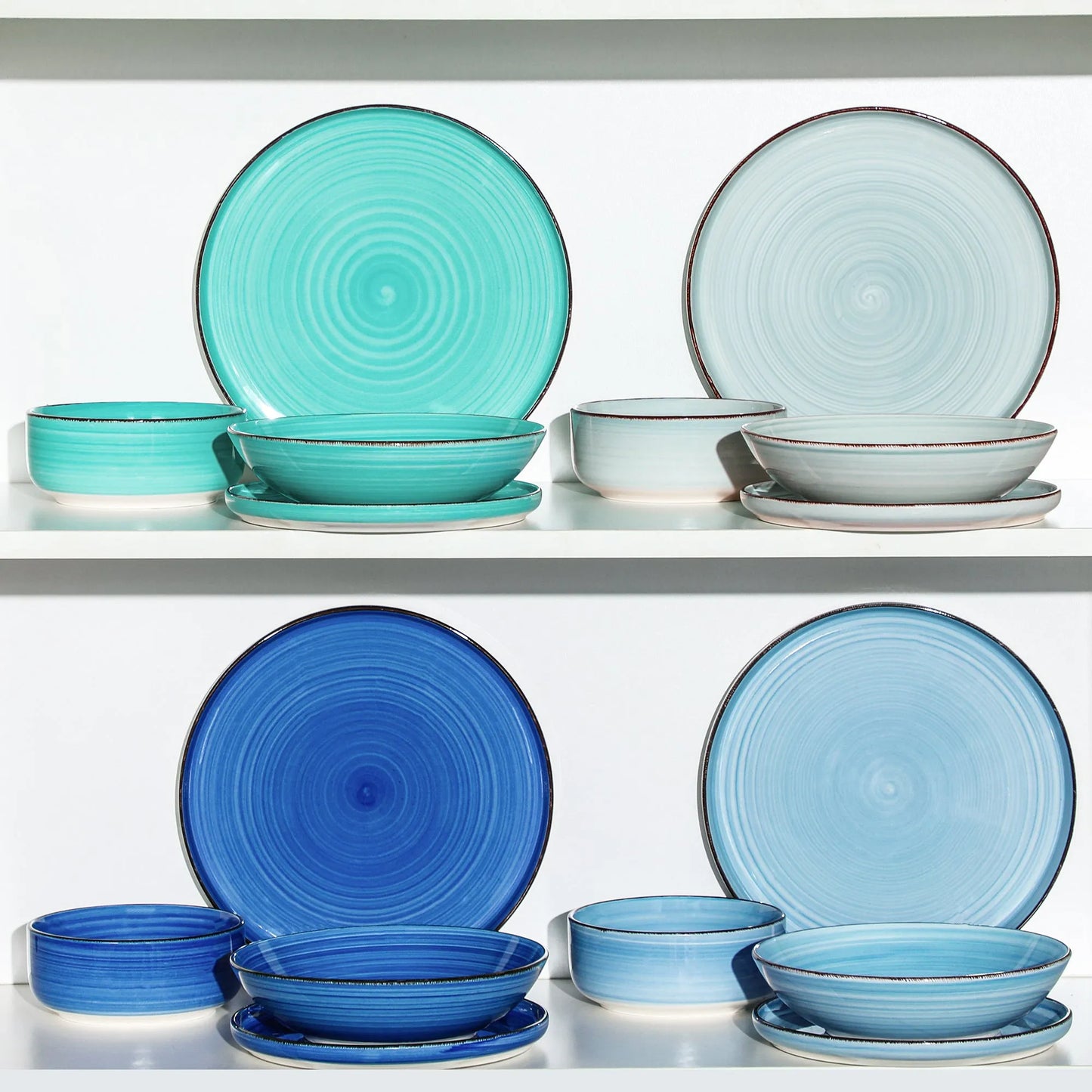 "Circle" Kollektion | 16/32/48-tlg. Geschirr Set | Blautöne | Steingut - Töpferkunst | Steingut Geschirrsets
