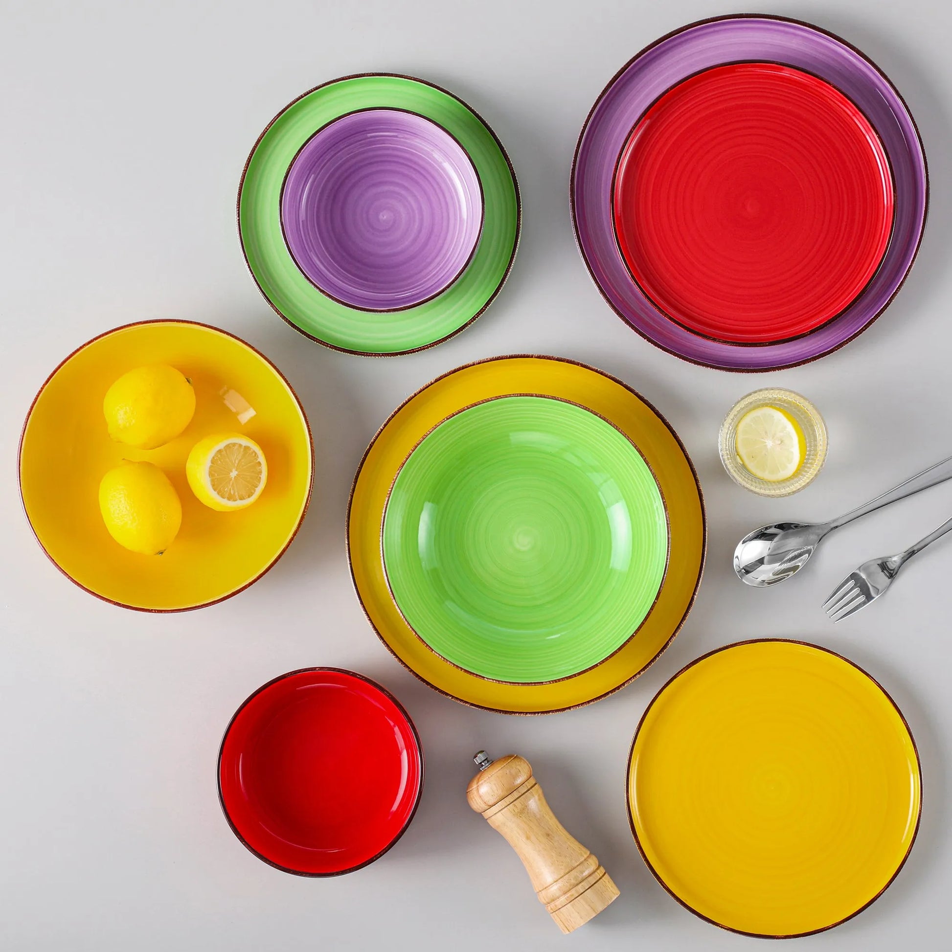 "Circle" Kollektion | 16/32/48-tlg. Geschirr Set | Bunt | Steingut - Töpferkunst | Steingut Geschirrsets