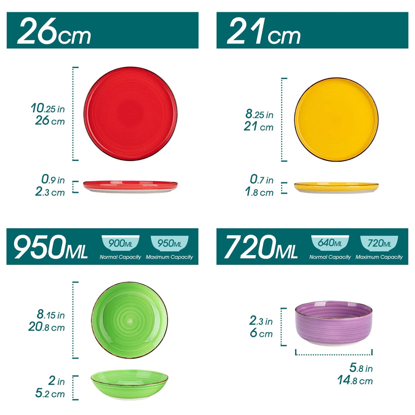 "Circle" Kollektion | 16/32/48-tlg. Geschirr Set | Bunt | Steingut - Töpferkunst | Steingut Geschirrsets
