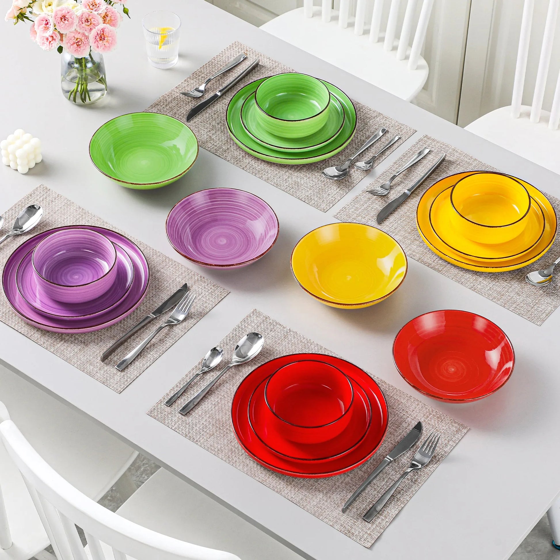 "Circle" Kollektion | 16/32/48-tlg. Geschirr Set | Bunt | Steingut - Töpferkunst | Steingut Geschirrsets