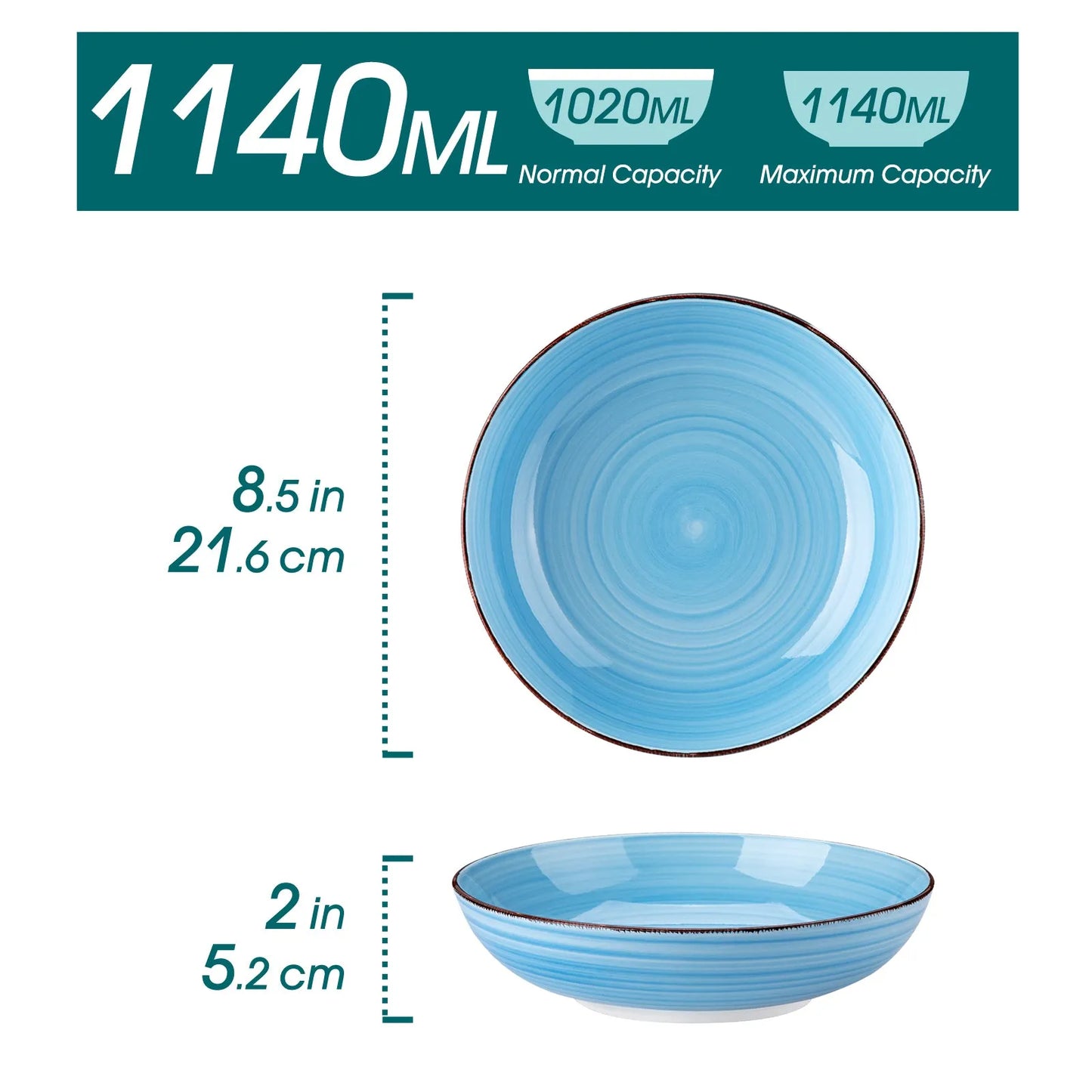"Circle" Kollektion | 6/12/18-tlg. Pastateller Set | Blautöne | Steingut - Töpferkunst | Steingut Geschirrsets