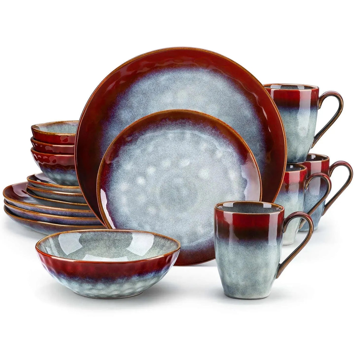 "Color" Kollektion | 16/32/48-tlg. Geschirr Set | Rot/Blau | Steingut - Töpferkunst | Steingut Geschirrsets