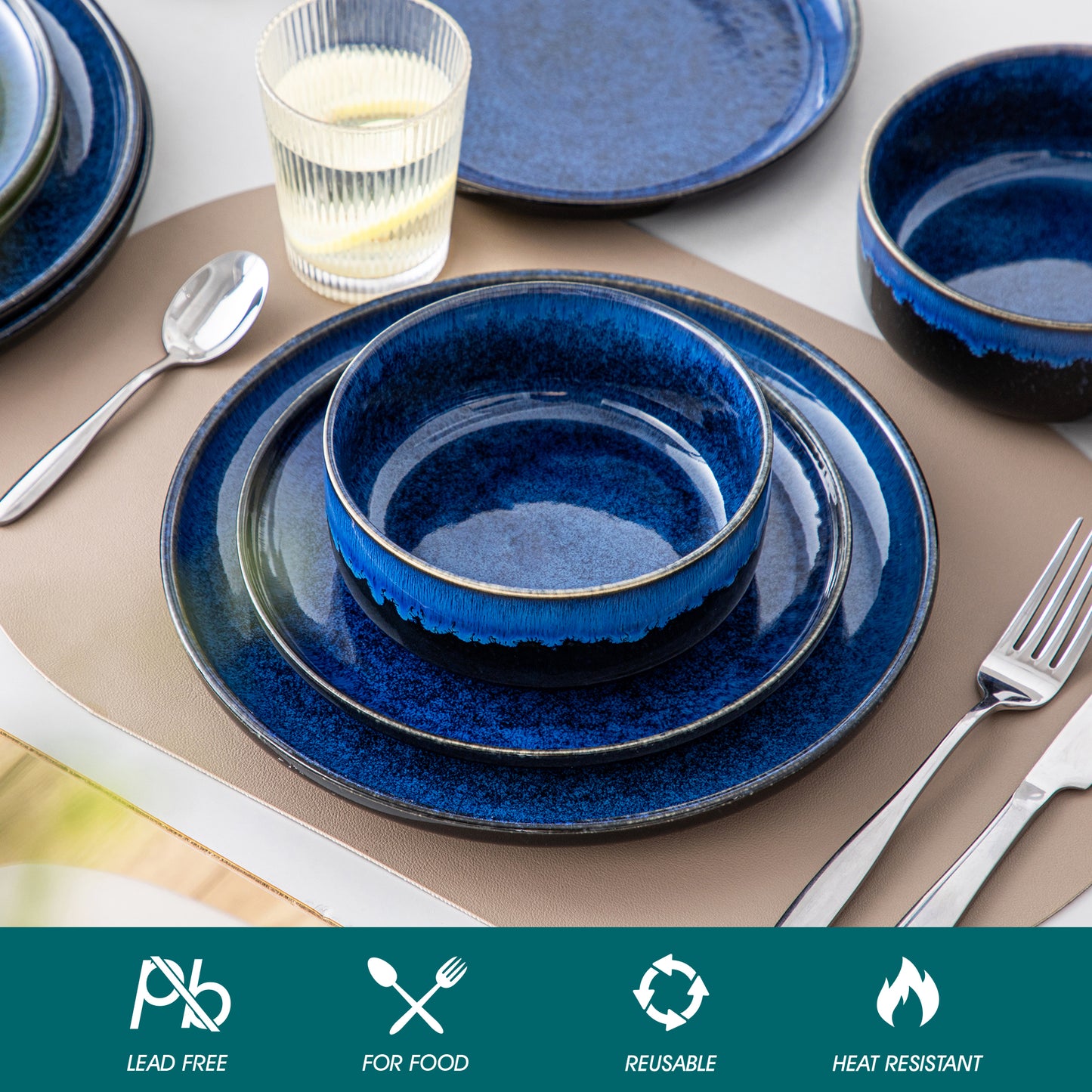 "Color - Pure" Kollektion | abgerundet | 18/36-tlg. Geschirr Set | Blau | Steingut - Töpferkunst | Steingut Geschirrsets