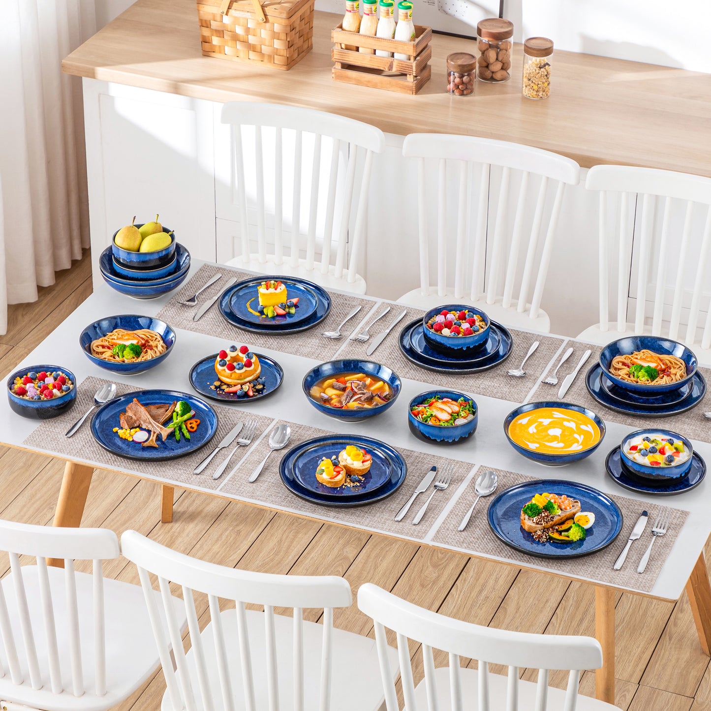 "Color - Pure" Kollektion | abgerundet | 24/48-tlg. Geschirr Set | Blau | Steingut - Töpferkunst | Steingut Geschirrsets