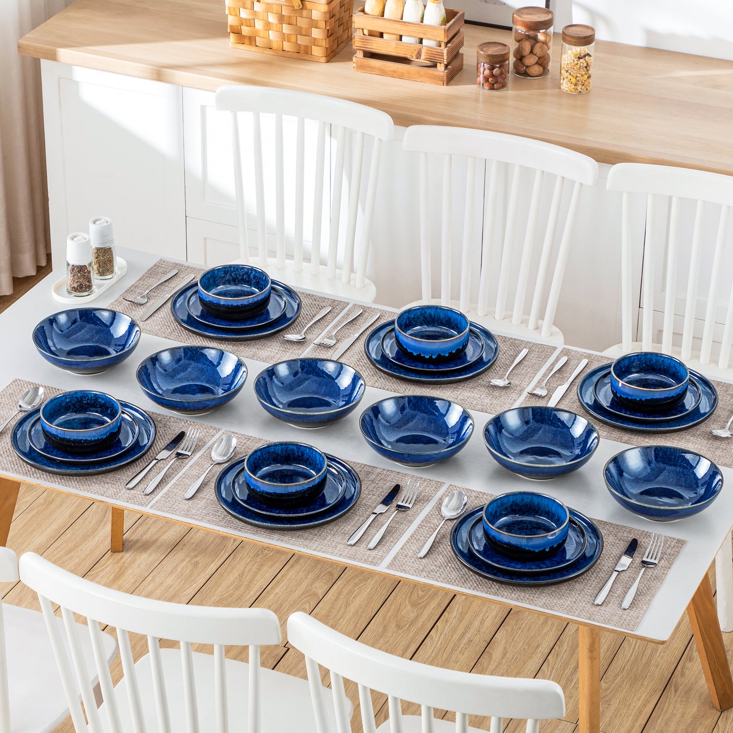"Color - Pure" Kollektion | abgerundet | 24/48-tlg. Geschirr Set | Blau | Steingut - Töpferkunst | Steingut Geschirrsets