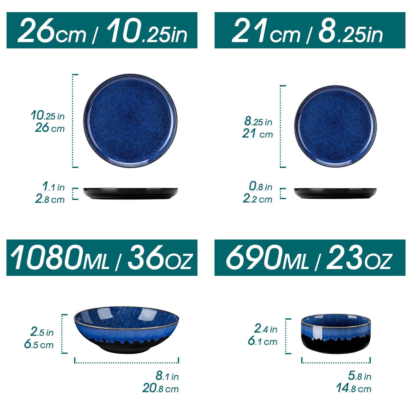 "Color - Pure" Kollektion | abgerundet | 24/48-tlg. Geschirr Set | Blau | Steingut - Töpferkunst | Steingut Geschirrsets