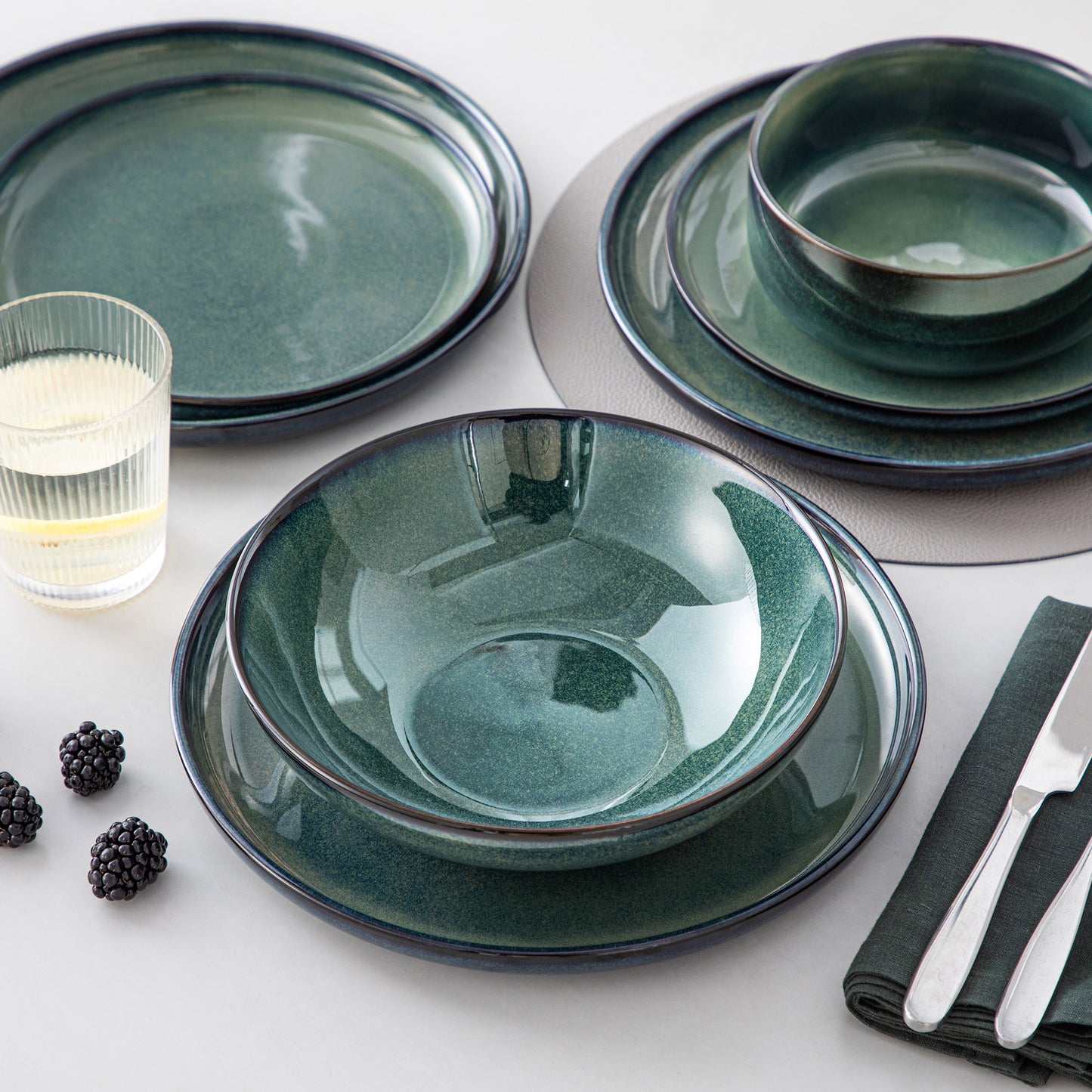 "Color - Pure" Kollektion | abgerundet | 24/48-tlg. Geschirr Set | Grün | Steingut - Töpferkunst | Steingut Geschirrsets