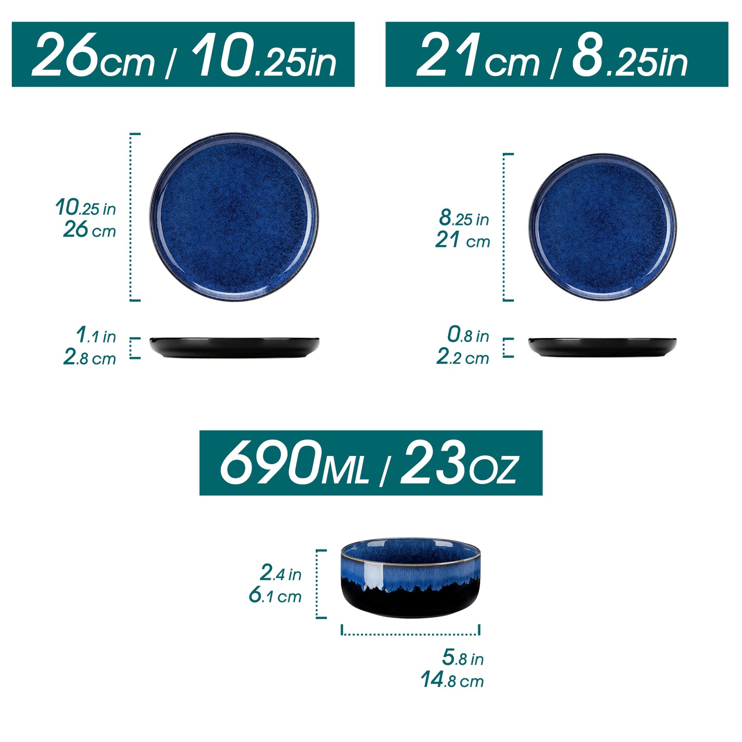 "Color - Pure" Kollektion | abgerundet | 12/24/36-tlg. Geschirr Set | Blau | Steingut - Töpferkunst | Steingut Geschirrsets