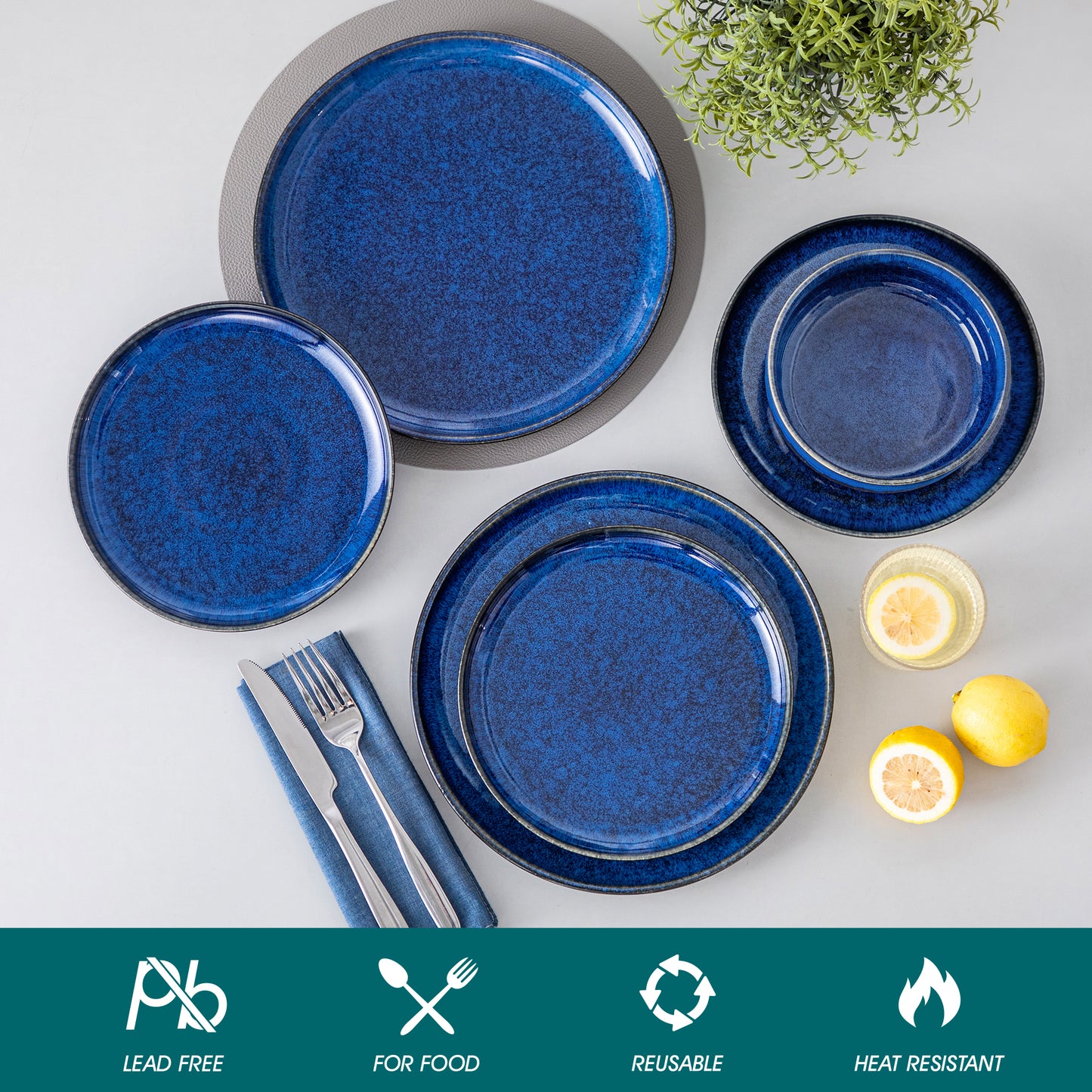 "Color - Pure" Kollektion | abgerundet | 12/24/36-tlg. Geschirr Set | Blau | Steingut - Töpferkunst | Steingut Geschirrsets