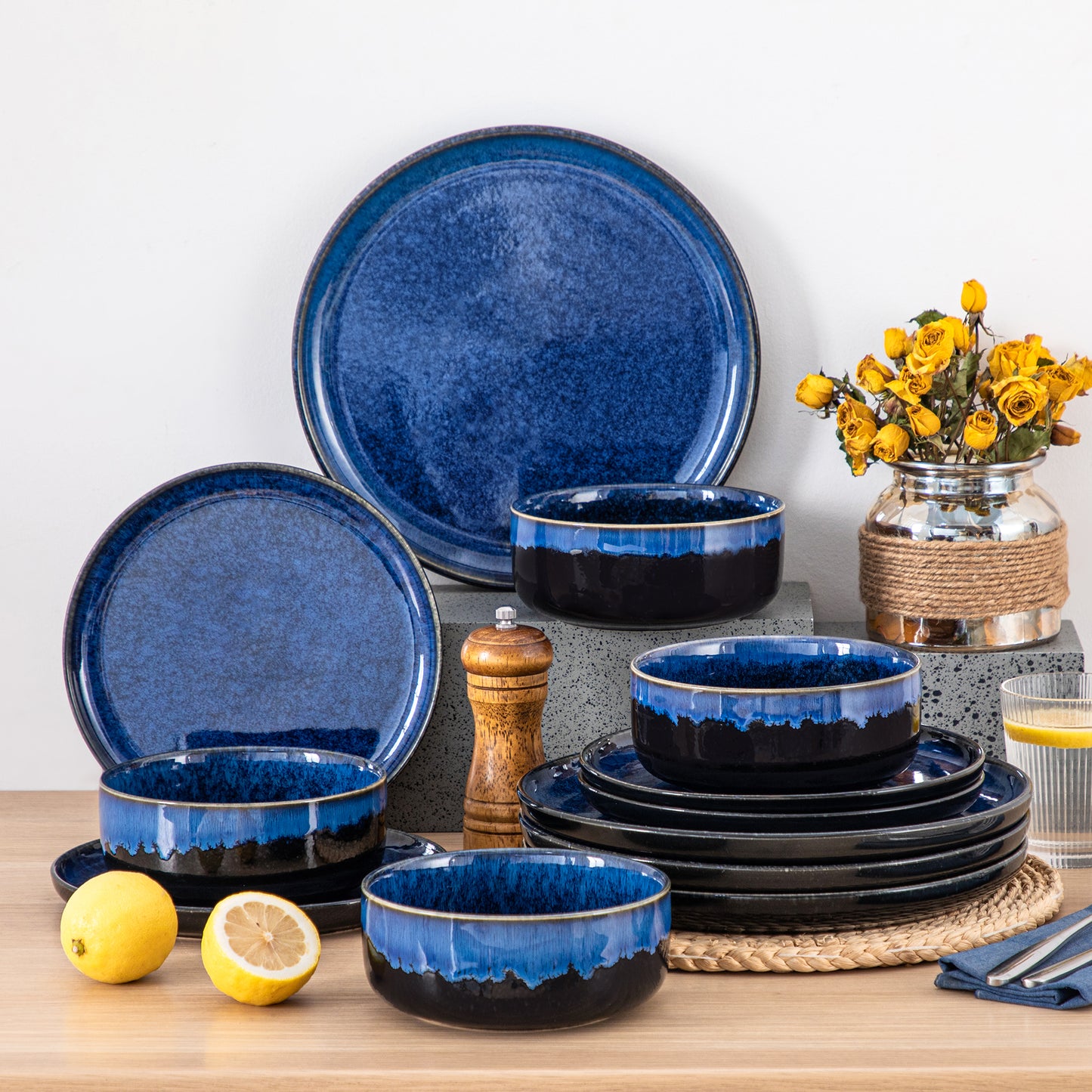"Color - Pure" Kollektion | abgerundet | 12/24/36-tlg. Geschirr Set | Blau | Steingut - Töpferkunst | Steingut Geschirrsets