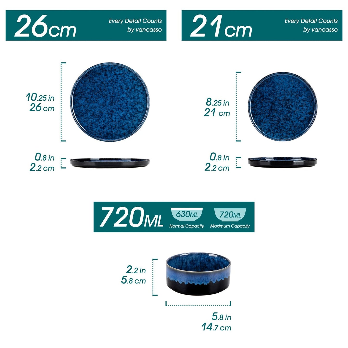 "Color - Pure" Kollektion | geradlinig | 12/24/36-tlg. Geschirr Set | Blau | Steingut - Töpferkunst | Steingut Geschirrsets