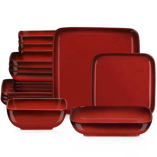 "Color square" Kollektion | 16/32/48-tlg. Geschirr Set | Rot | Steingut - Töpferkunst | Steingut Geschirrsets