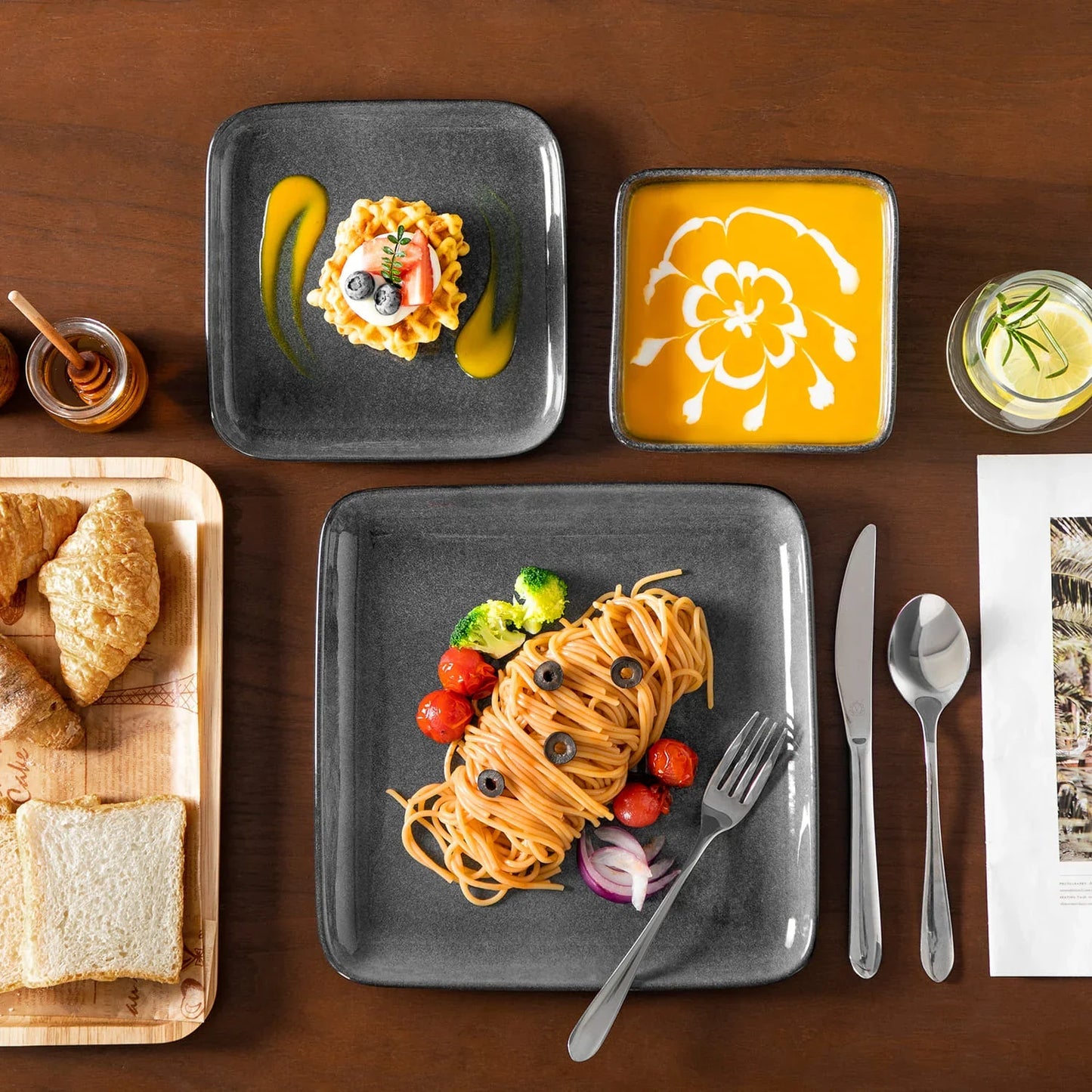 "Color square" Kollektion | 12/24/36-tlg. Geschirr Set | Grau | Steingut