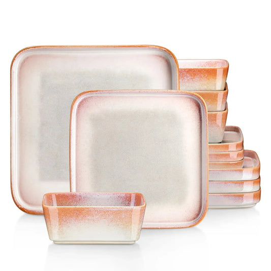 "Fog" Kollektion | 12/24/36-tlg. Geschirr Set | Orange | Steingut - Töpferkunst | Steingut Geschirrsets