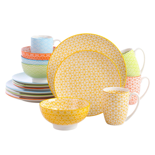 "Japan" Kollektion | Geschirr Set | 16, 32, 48-tlg. | Bunt | Porzellan - Töpferkunst | Steingut Geschirrsets