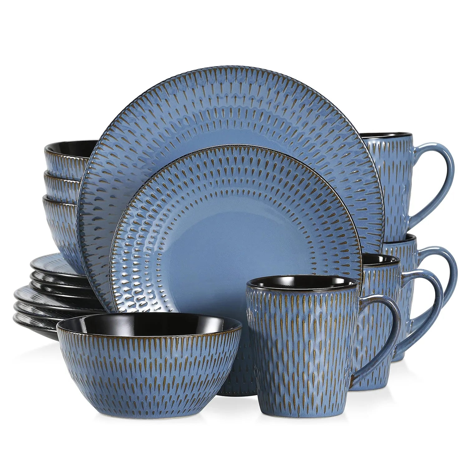 "Noble" Kollektion | 16/32/48-tlg. Geschirr Set | Blau | Steingut - Töpferkunst | Steingut Geschirrsets