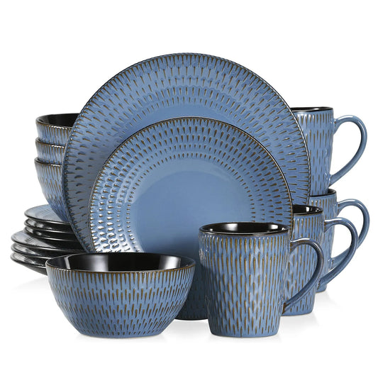 "Noble" Kollektion | 16/32/48-tlg. Geschirr Set | Blau | Steingut - Töpferkunst | Steingut Geschirrsets