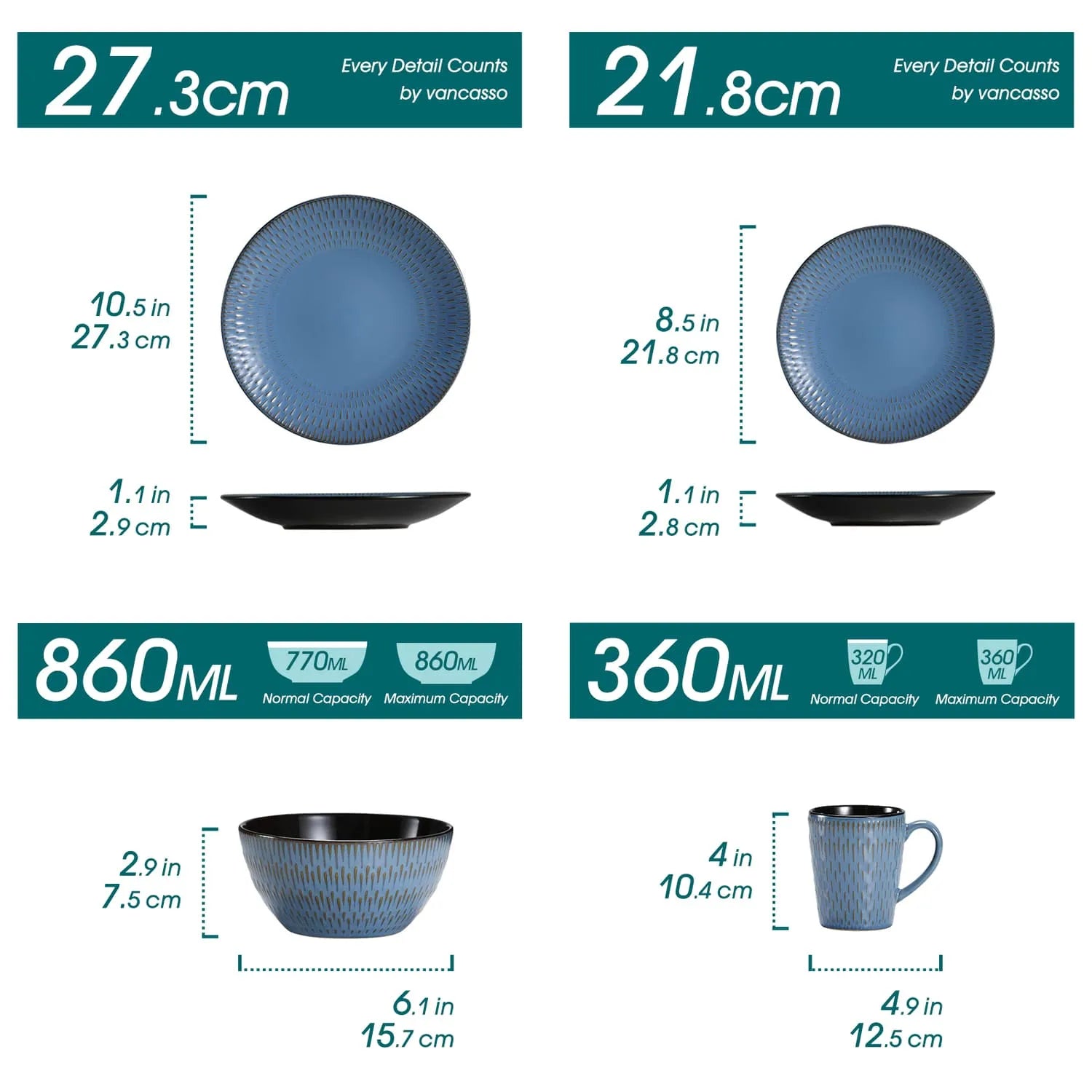 "Noble" Kollektion | 16/32/48-tlg. Geschirr Set | Blau | Steingut - Töpferkunst | Steingut Geschirrsets
